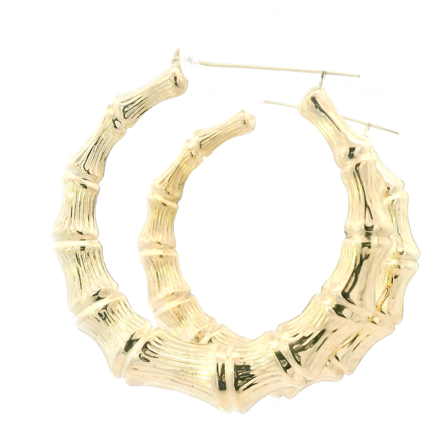 10K Yellow Gold Bamboo Hoop Earrings