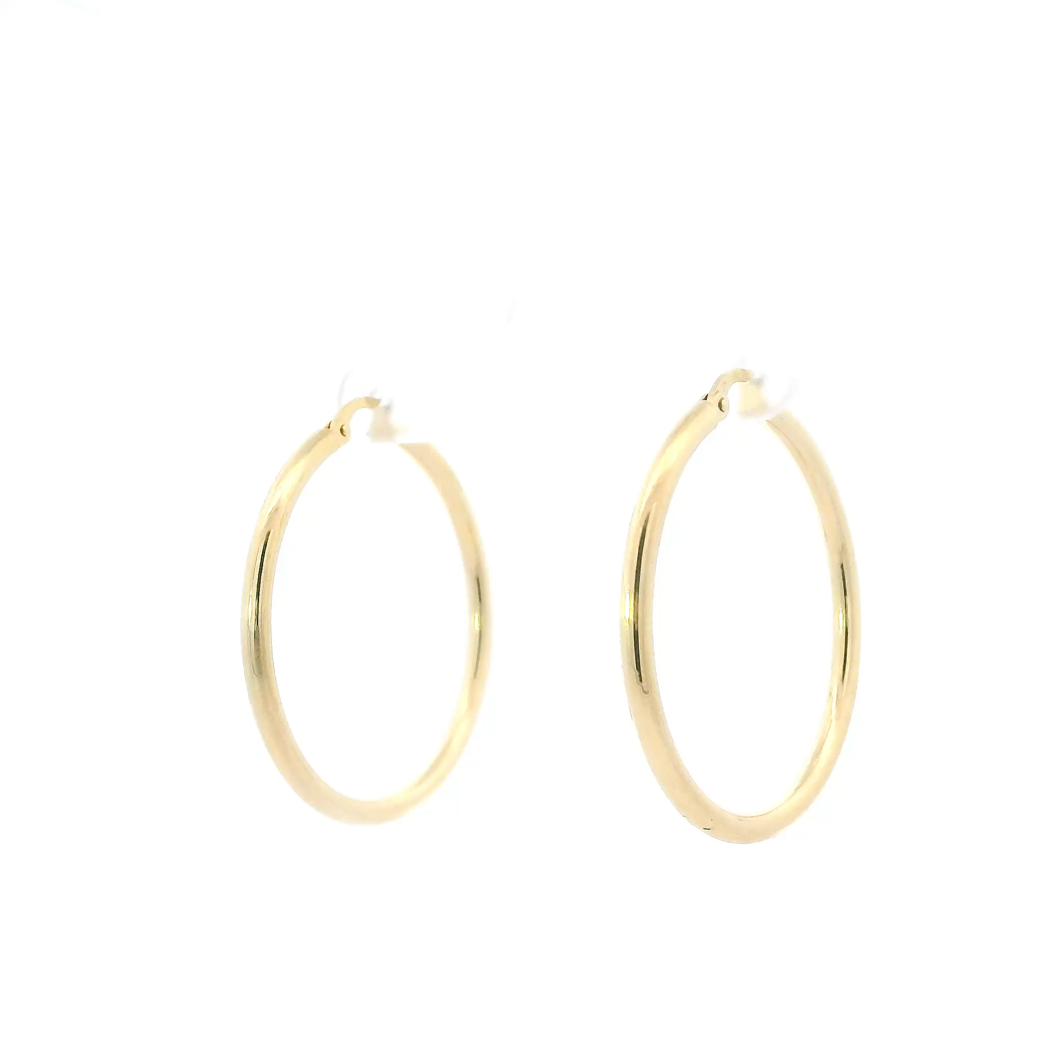 18K Yellow Gold Plan Tube Hoop Earrings