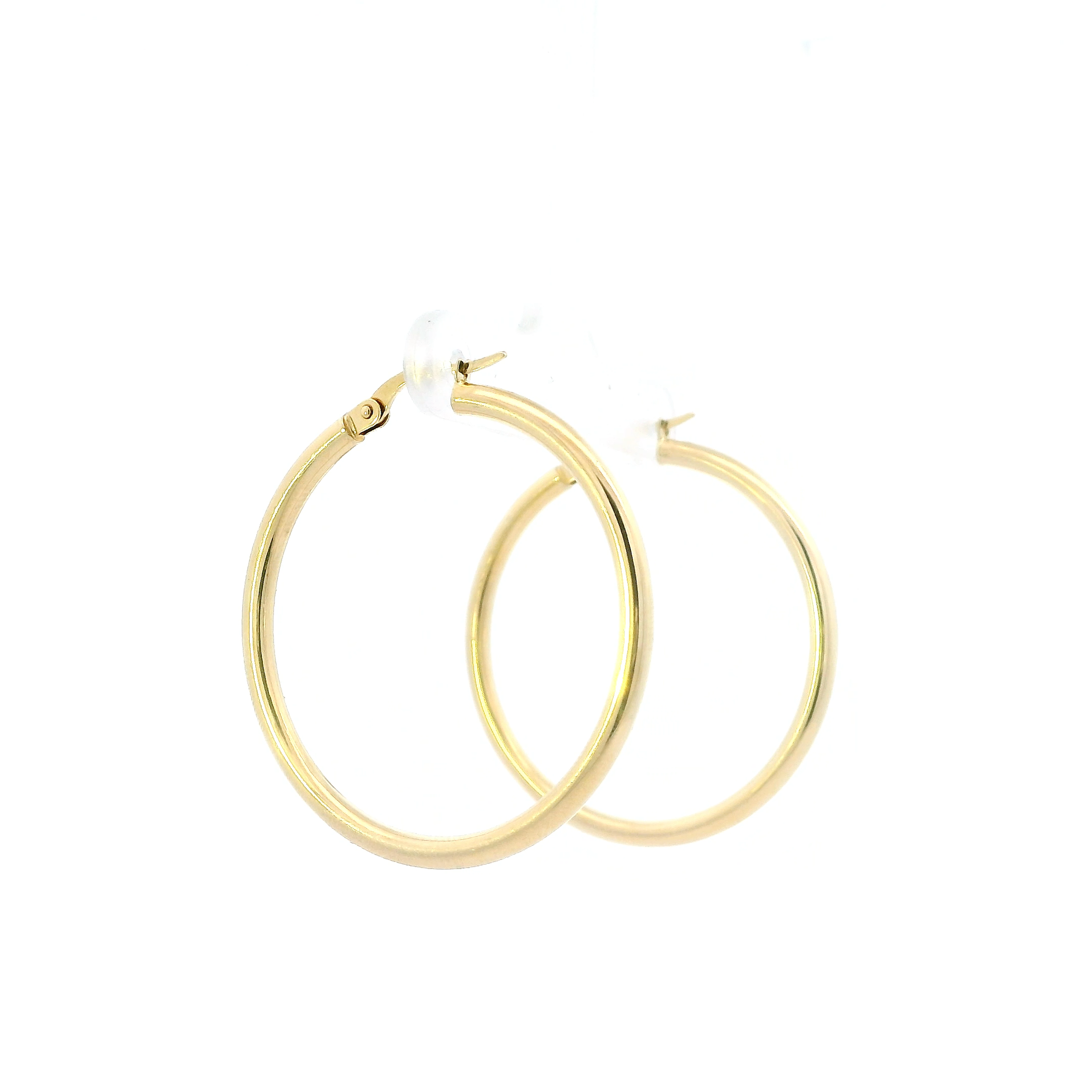 18K Yellow Gold Plan Tube Hoop Earrings
