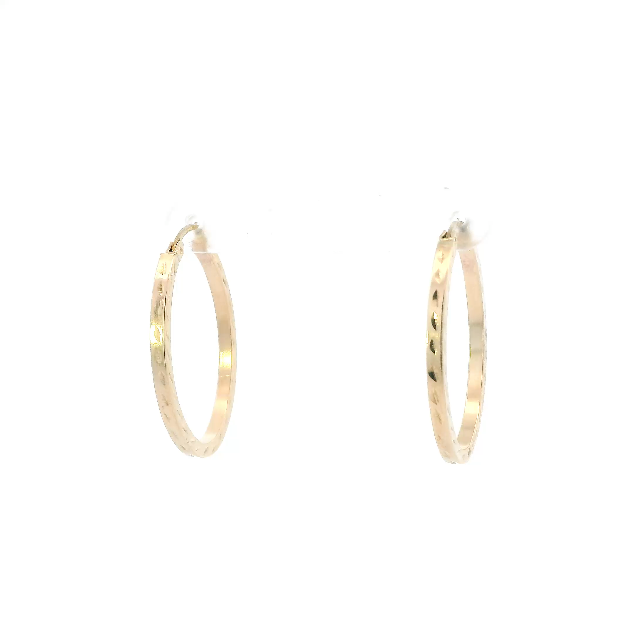 10K Yellow Gold Diamond Cut Oval Hoop Earrings