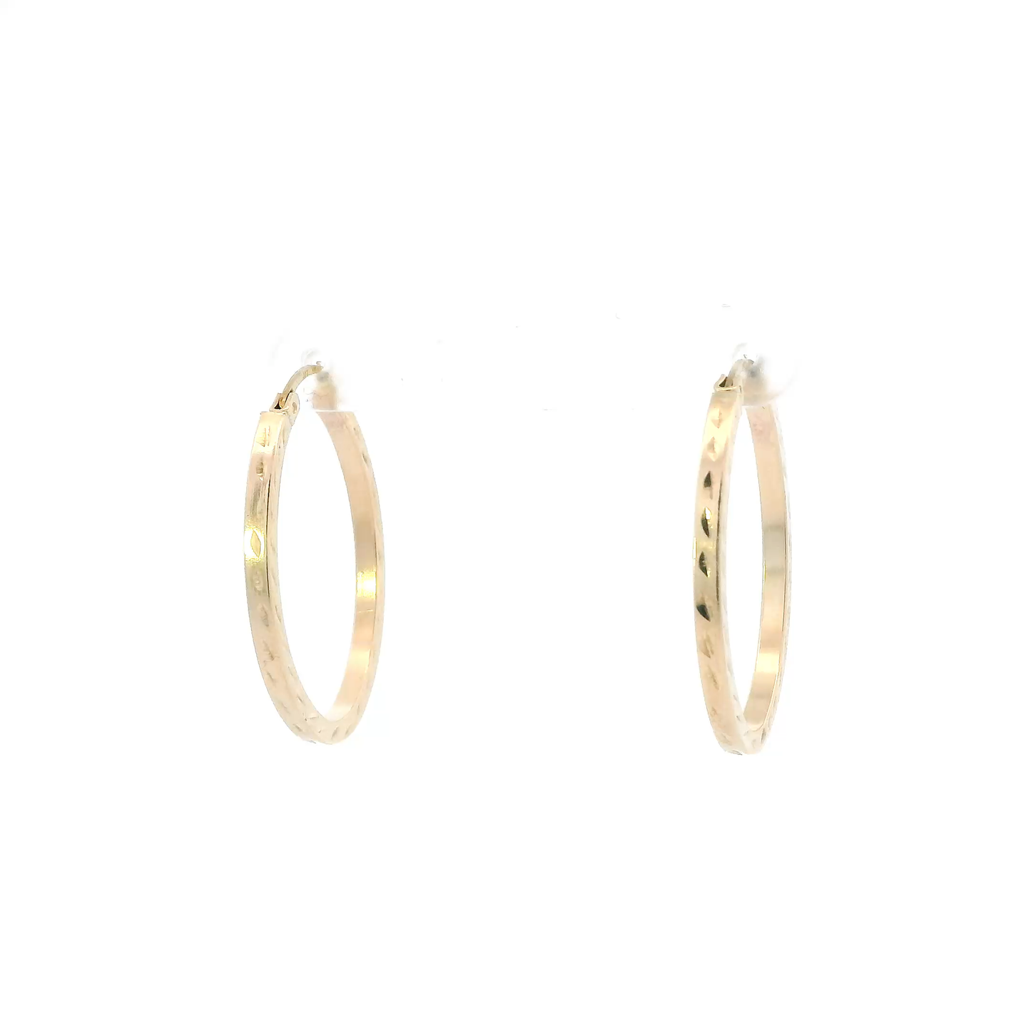 10K Yellow Gold Diamond Cut Oval Hoop Earrings