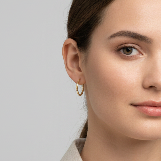 10K Yellow Gold Diamond Cut Oval Hoop Earrings