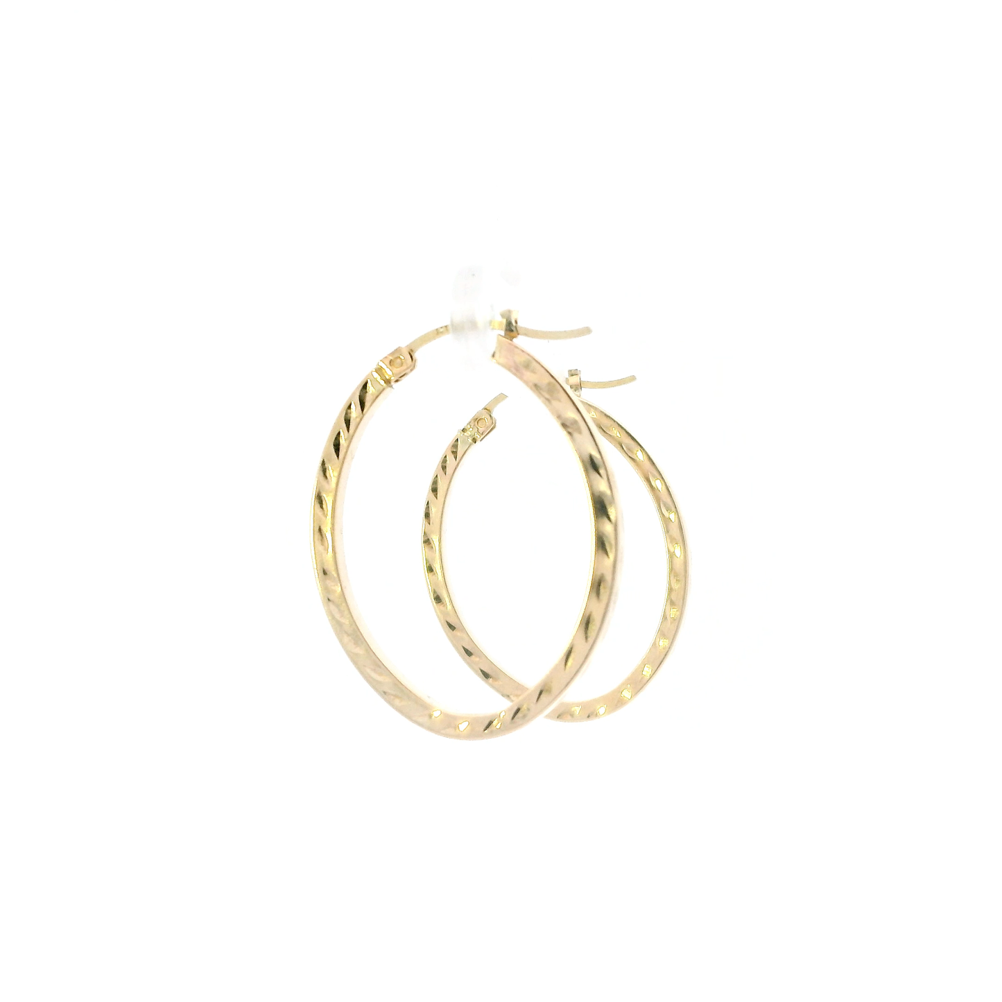 10K Yellow Gold Diamond Cut Oval Hoop Earrings
