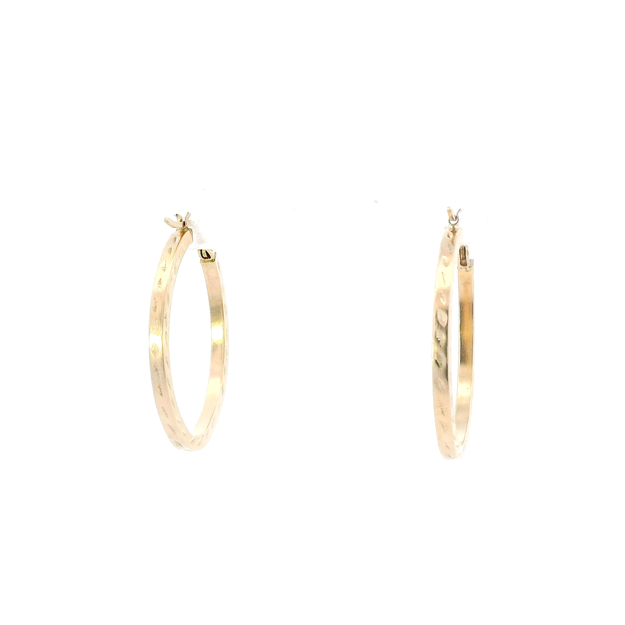 10K Yellow Gold Diamond Cut Oval Hoop Earrings