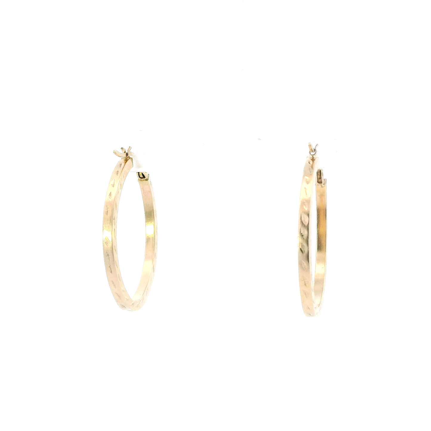10K Yellow Gold Diamond Cut Oval Hoop Earrings