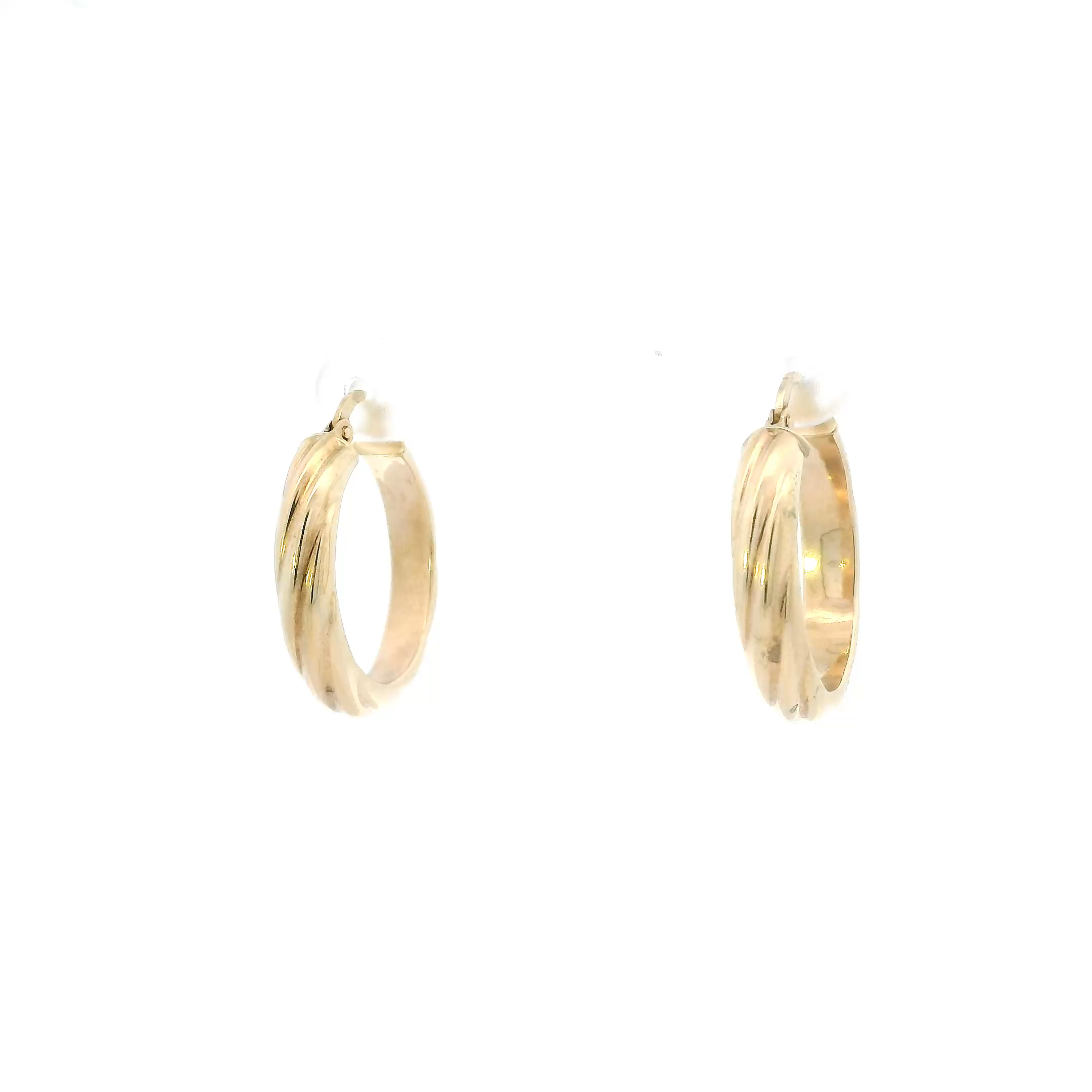 10K Yellow Gold Ridged Design Hollow Hoop Earrings