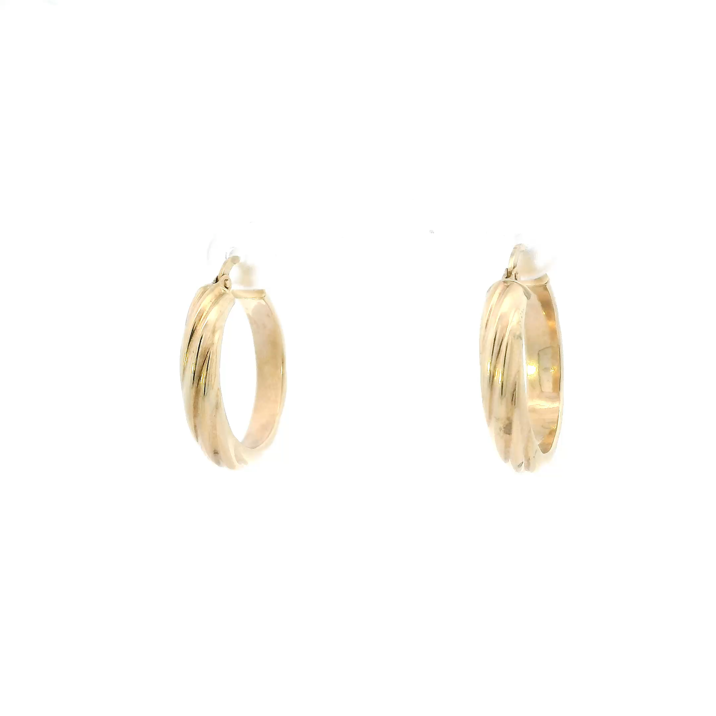 10K Yellow Gold Ridged Design Hollow Hoop Earrings