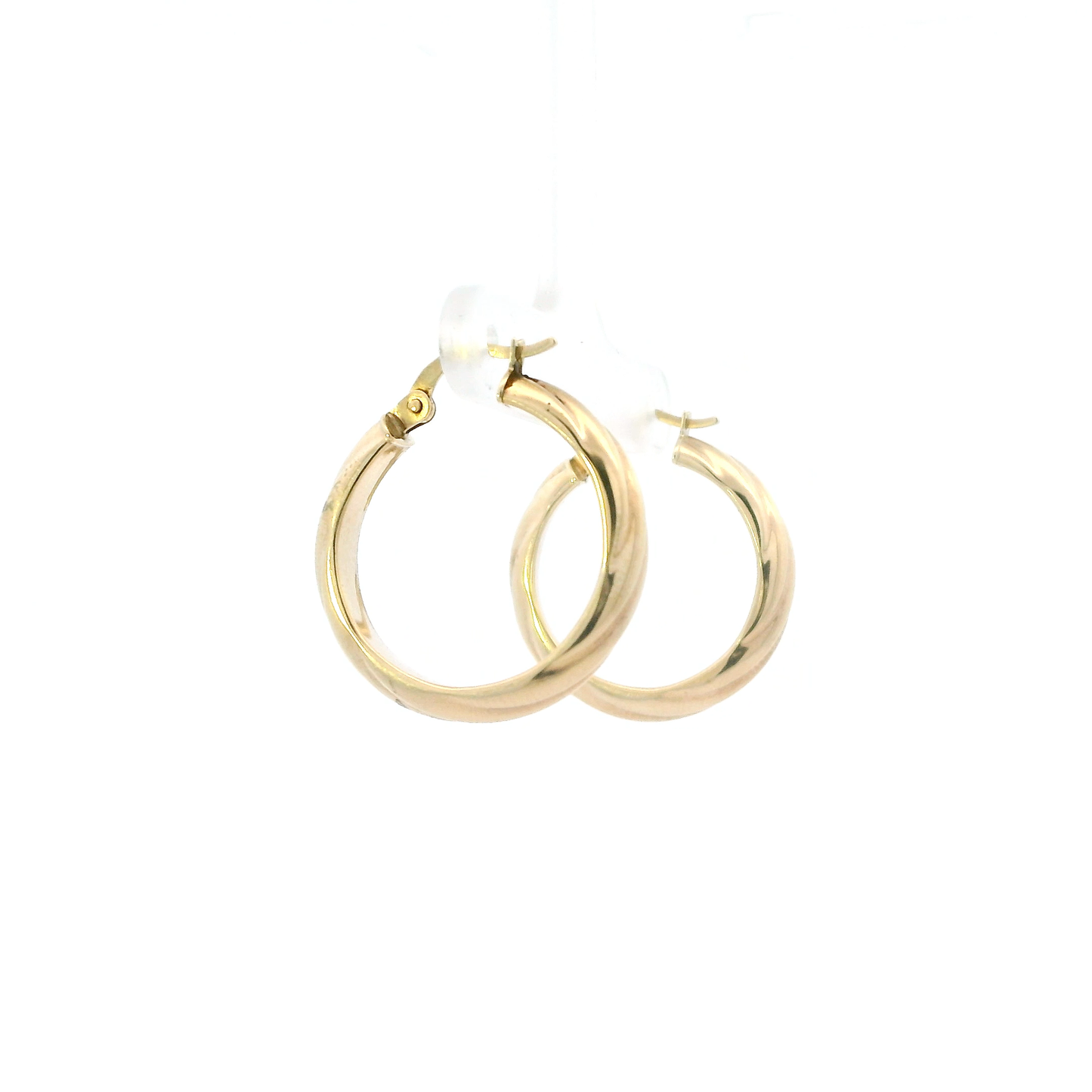 10K Yellow Gold Ridged Design Hollow Hoop Earrings
