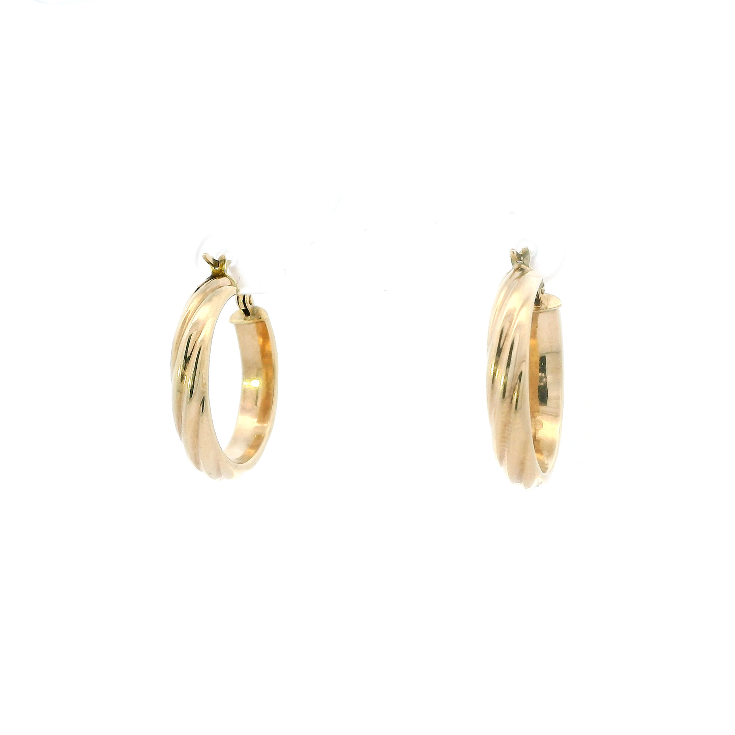 10K Yellow Gold Ridged Design Hollow Hoop Earrings