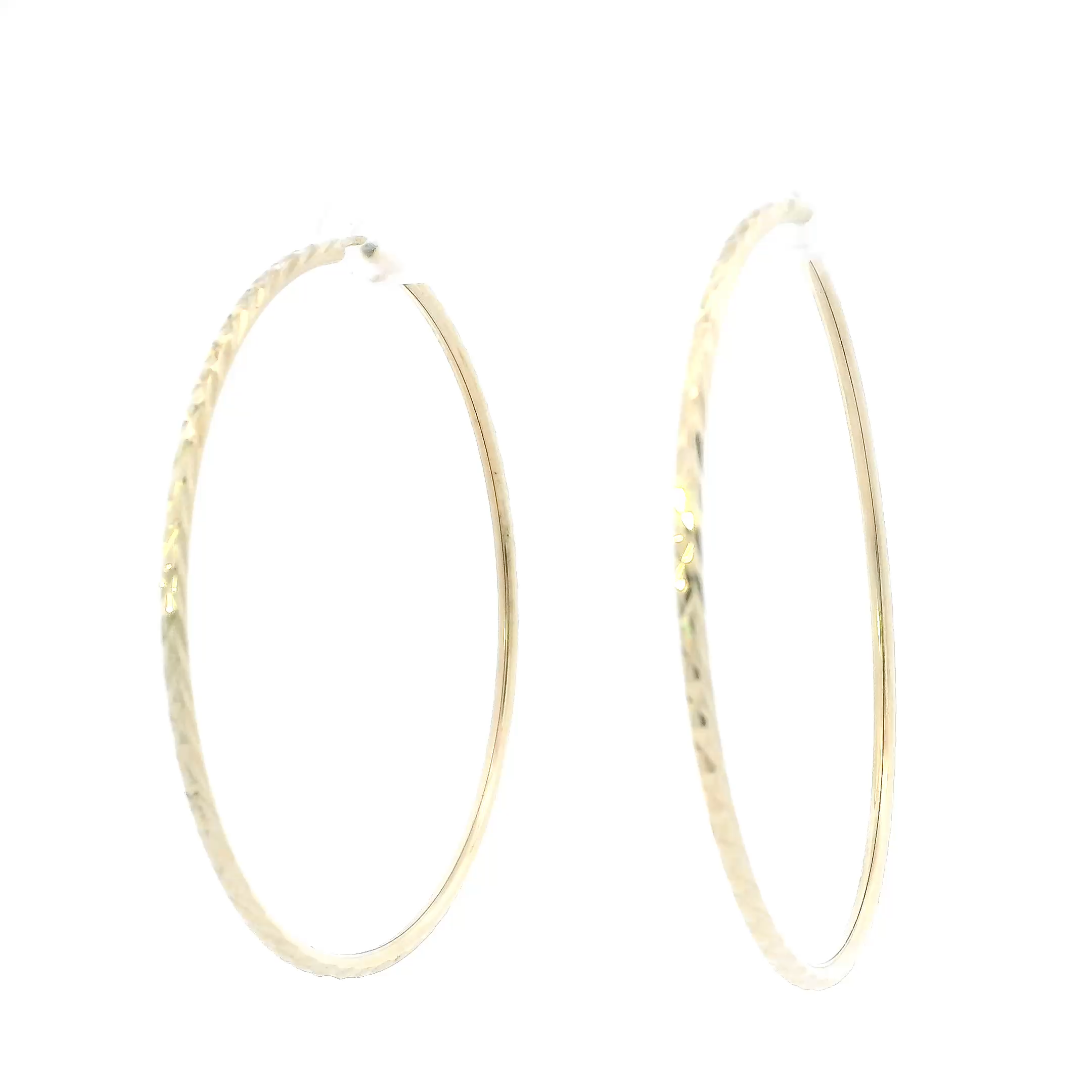 14K Yellow Gold Large Diamond Cut Hoop Earrings