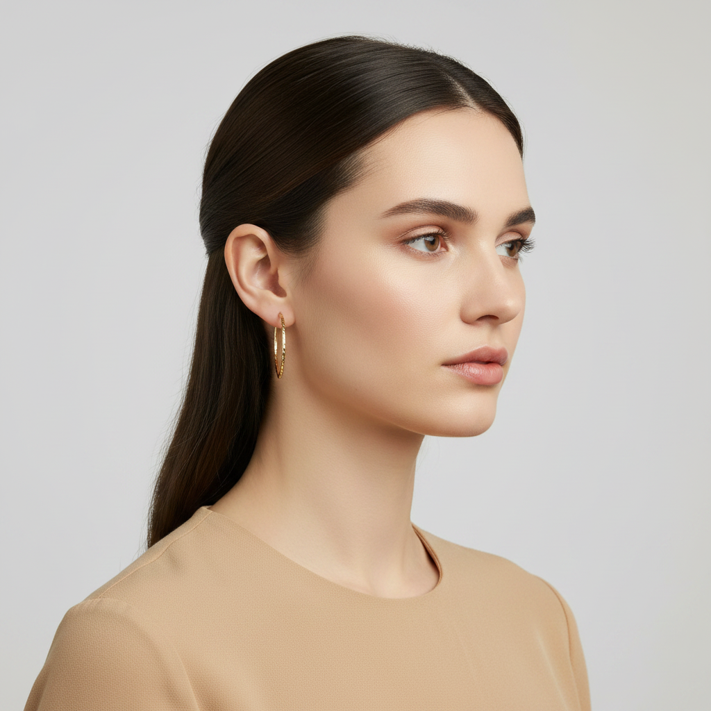 14K Yellow Gold Large Diamond Cut Hoop Earrings