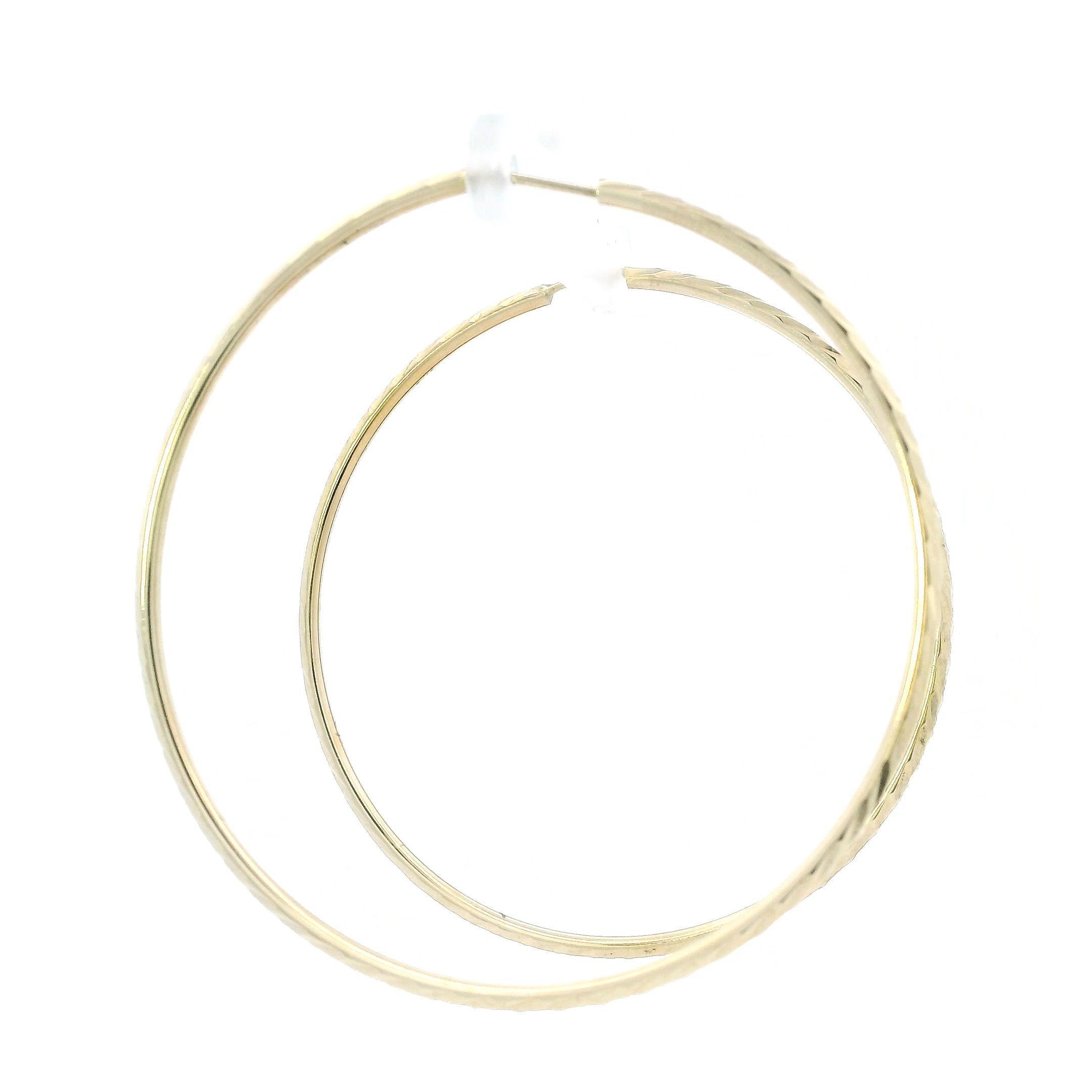 14K Yellow Gold Large Diamond Cut Hoop Earrings