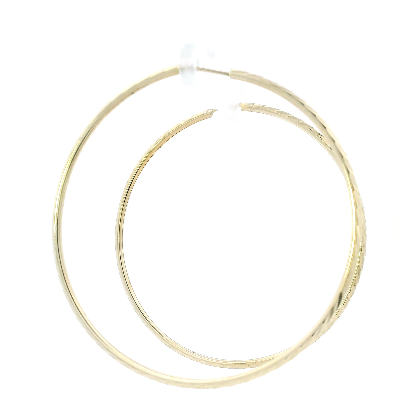 14K Yellow Gold Large Diamond Cut Hoop Earrings