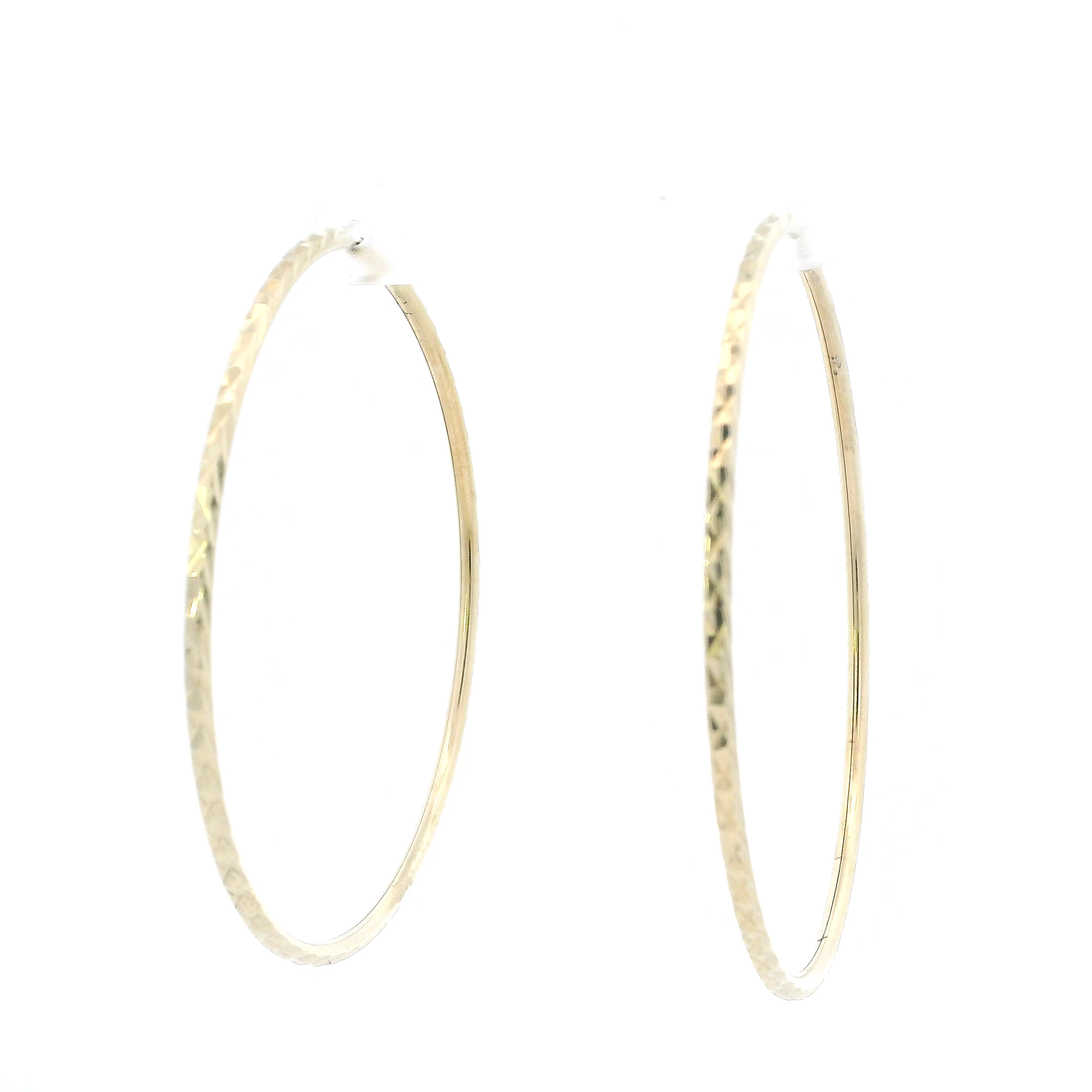 14K Yellow Gold Large Diamond Cut Hoop Earrings