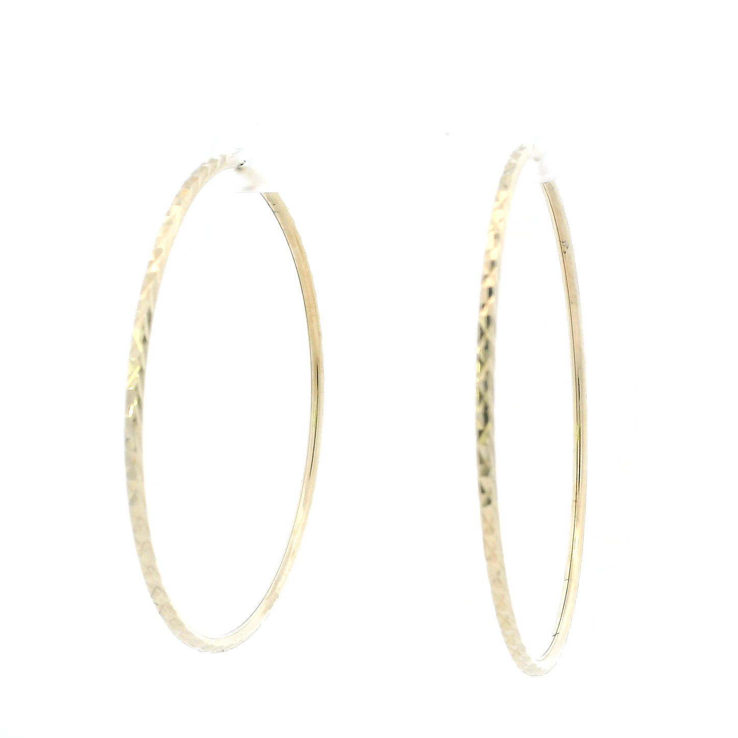 14K Yellow Gold Large Diamond Cut Hoop Earrings