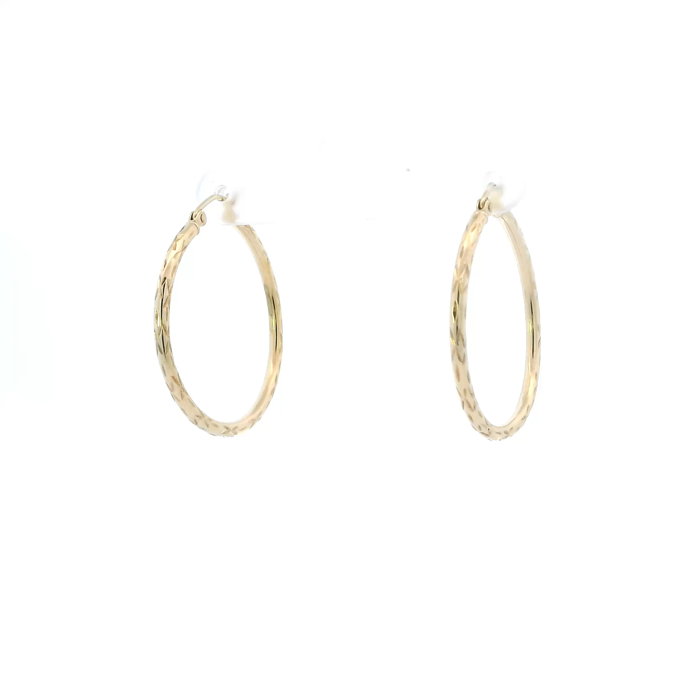 10K Yellow Gold Diamond Cut Tube Hoop Earrings