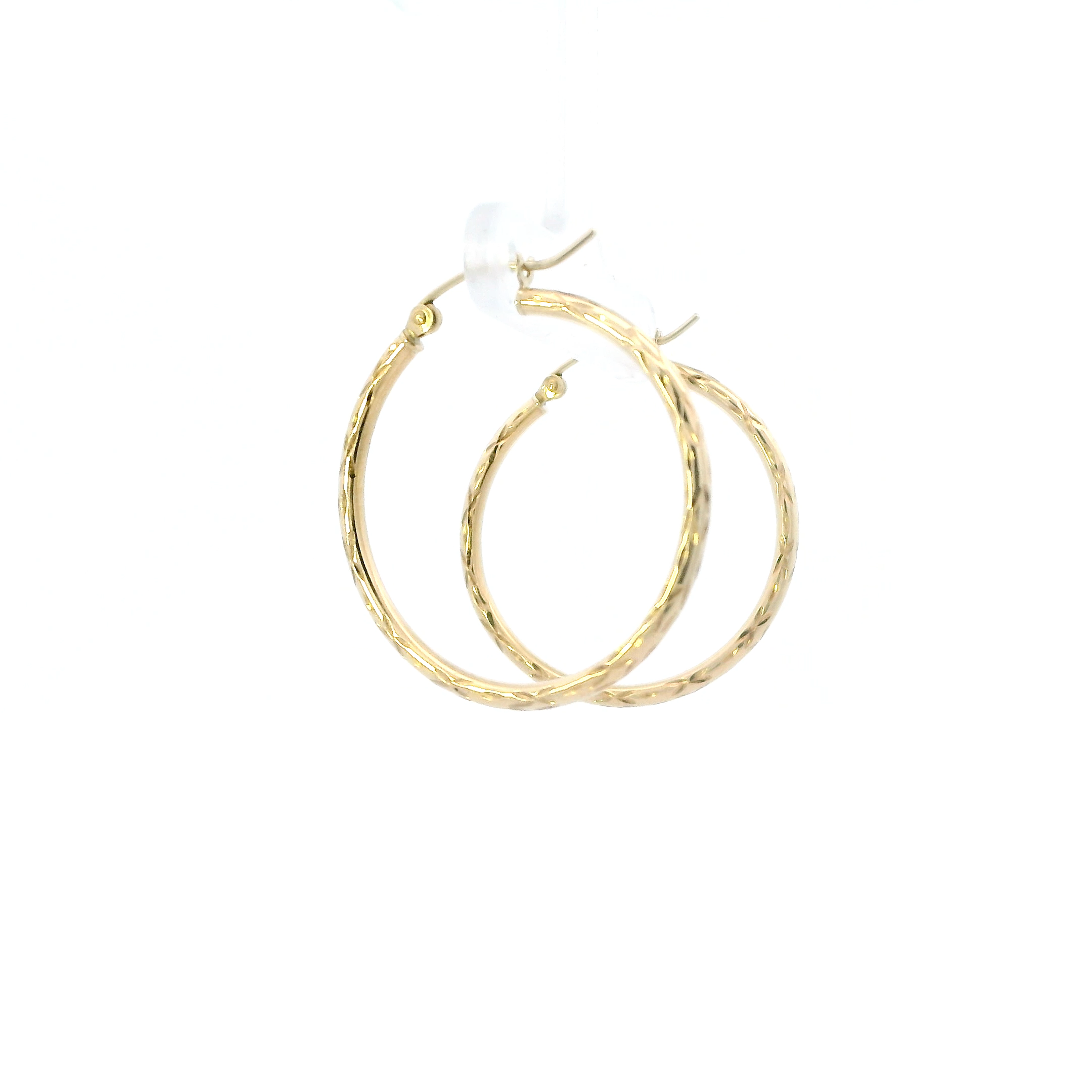 10K Yellow Gold Diamond Cut Tube Hoop Earrings