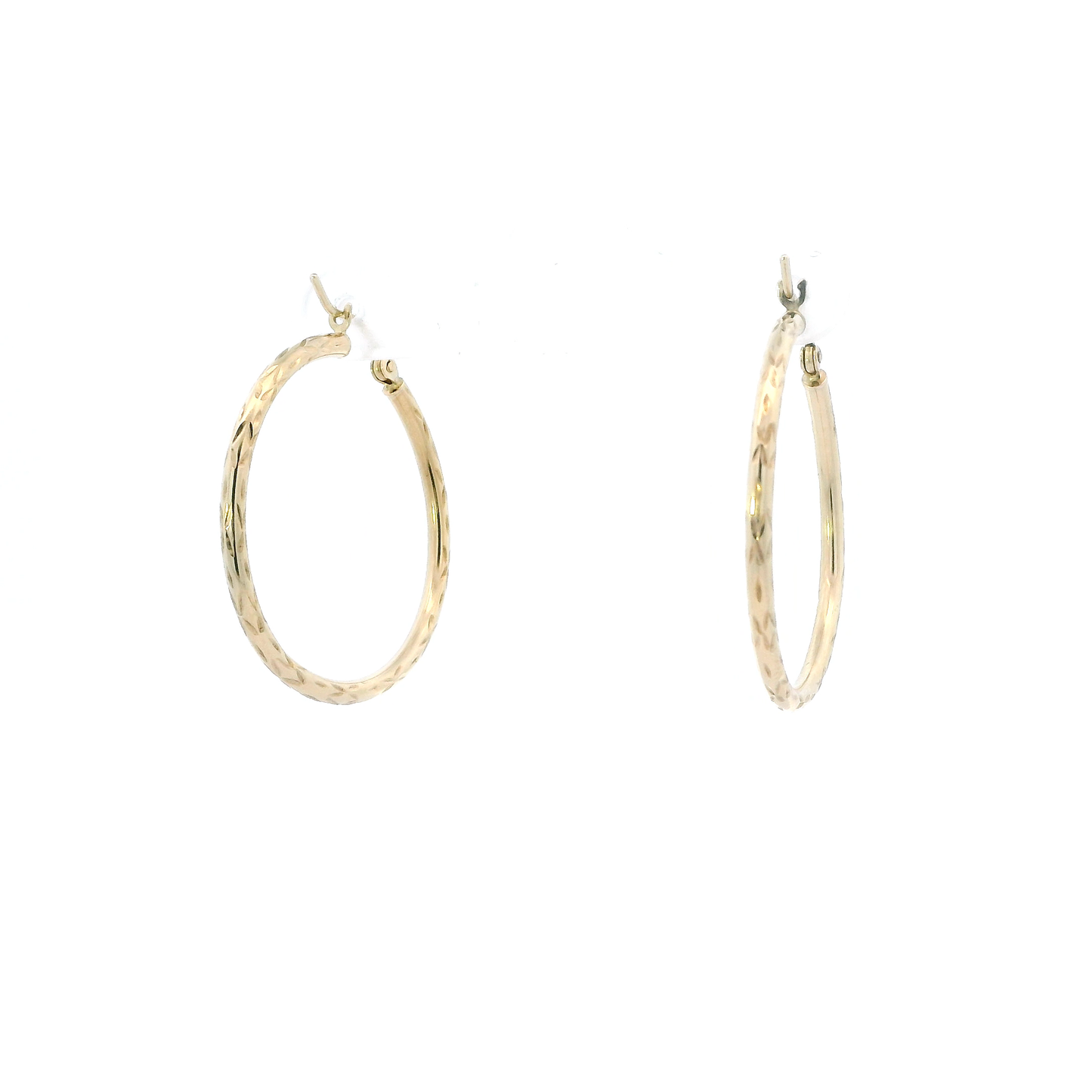 10K Yellow Gold Diamond Cut Tube Hoop Earrings