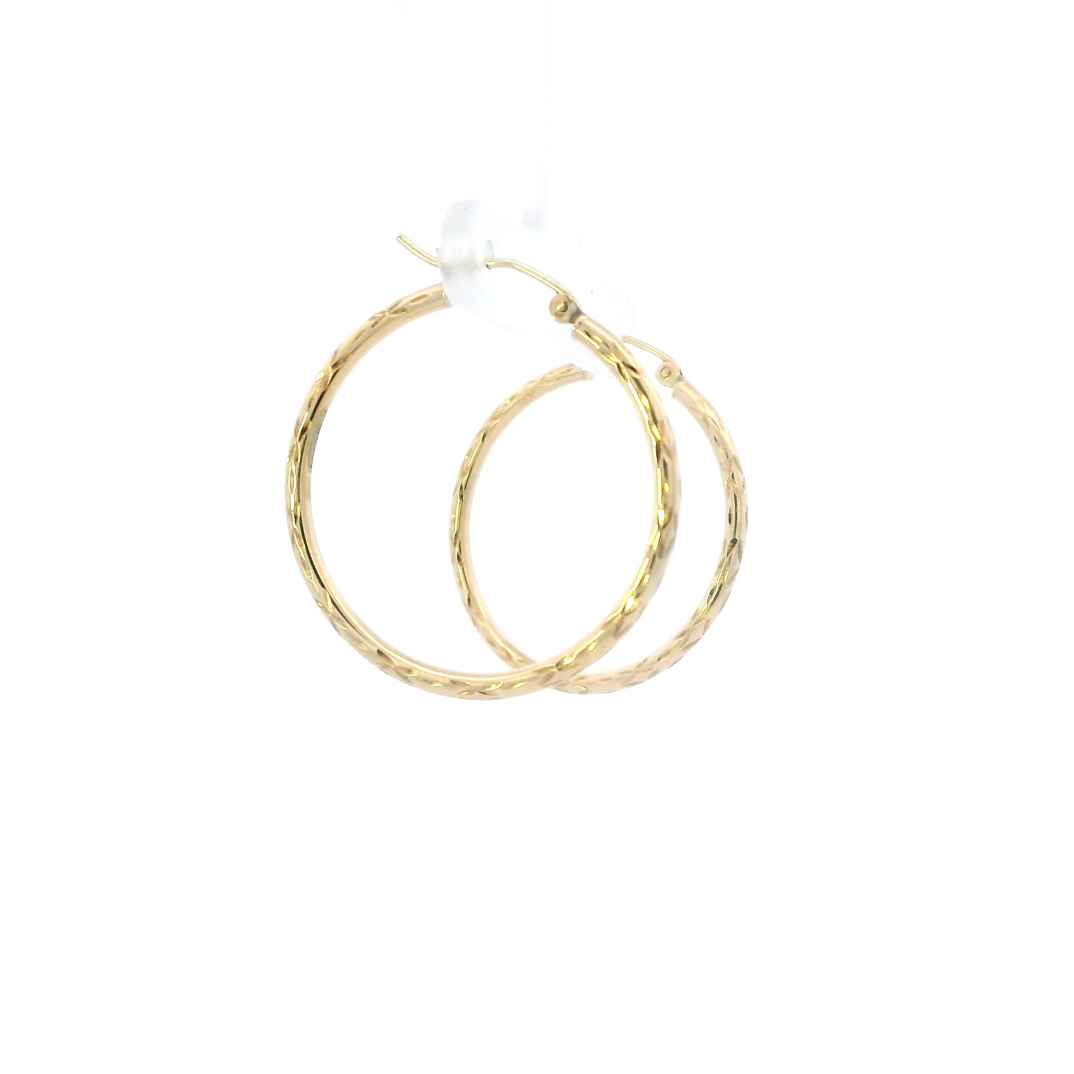 10K Yellow Gold Diamond Cut Tube Hoop Earrings