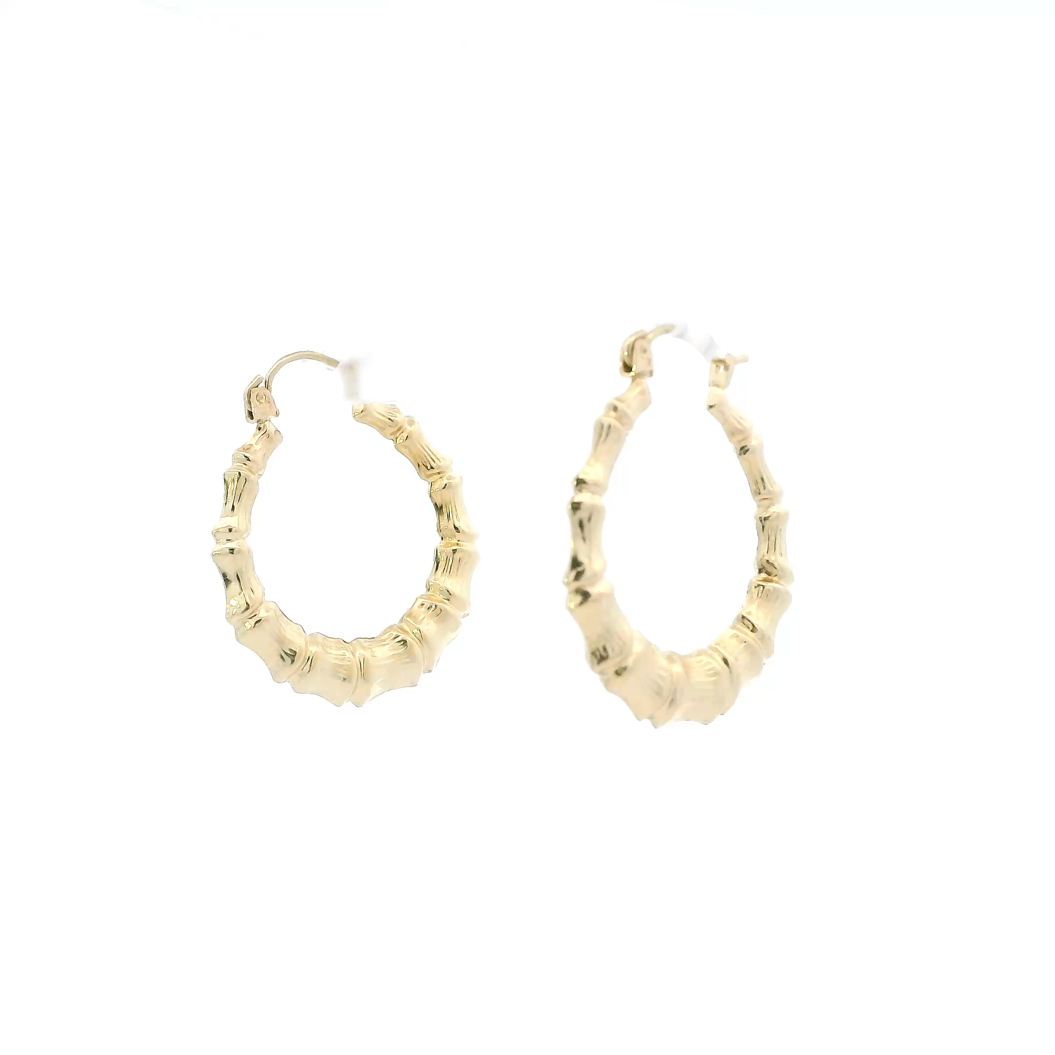 10K Yellow Gold Bamboo Hoop Earrings