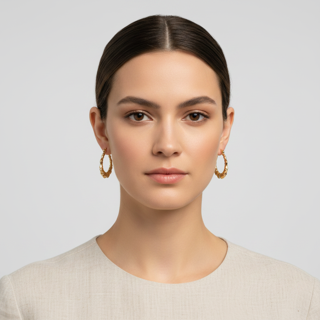 10K Yellow Gold Bamboo Hoop Earrings