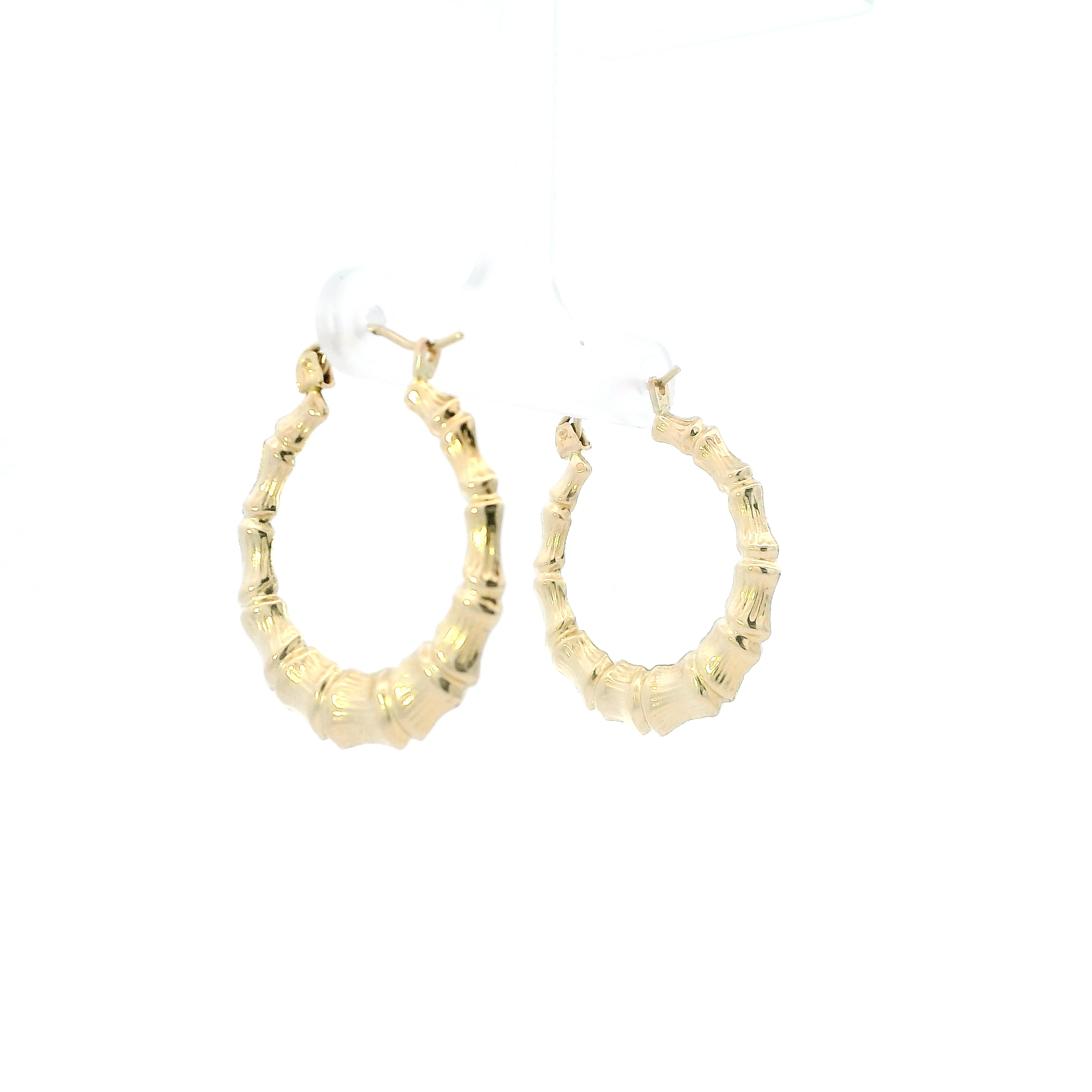 10K Yellow Gold Bamboo Hoop Earrings