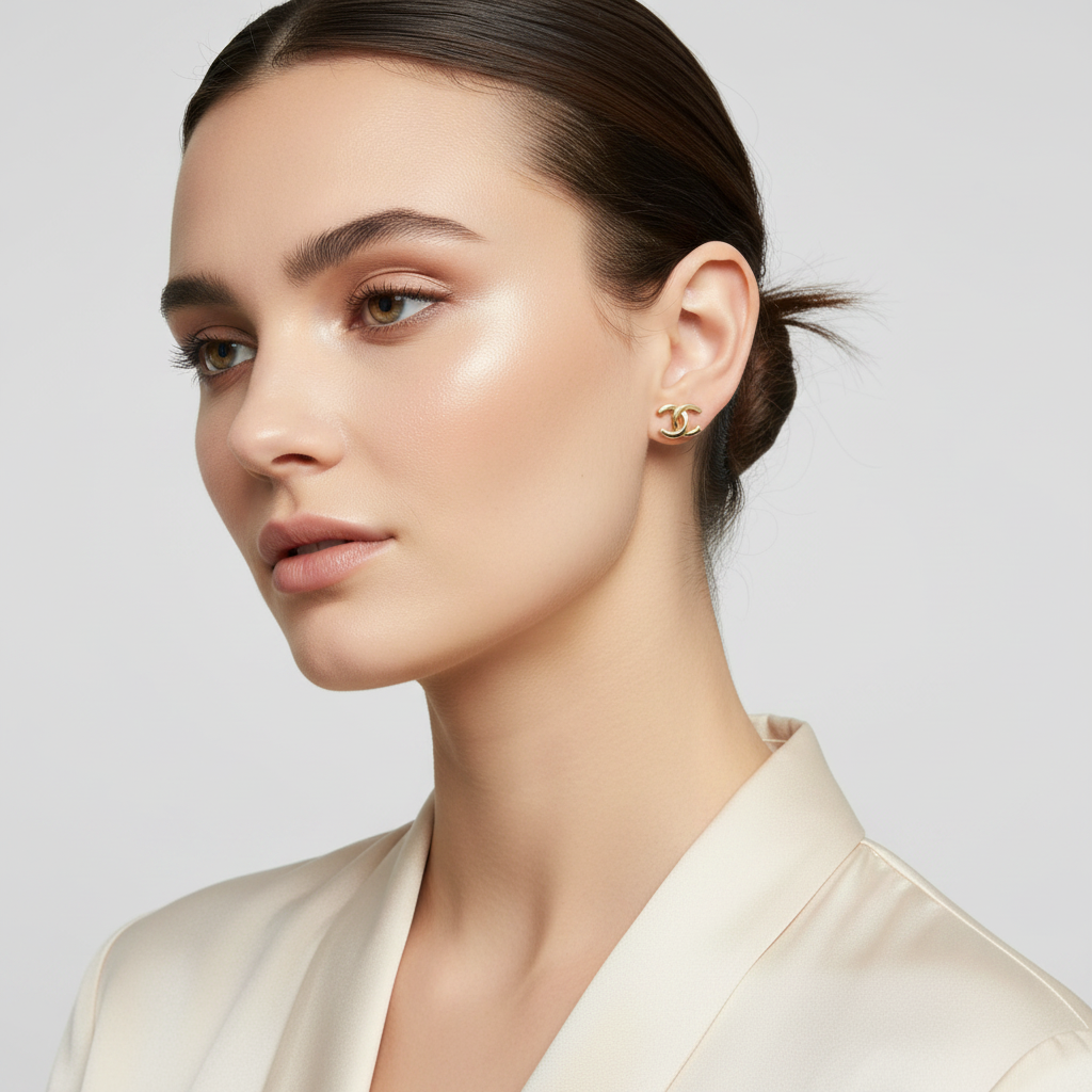 18K Yellow Gold "CC" Stud Earrings