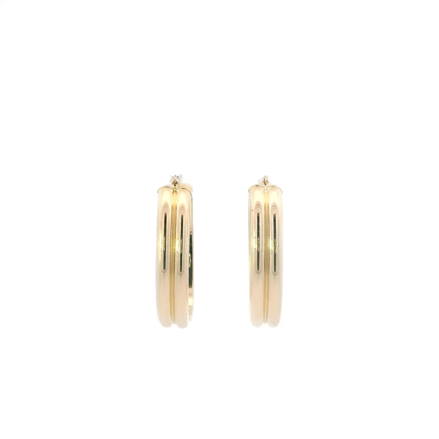 14K Yellow Gold Double Tube Oval Hoop Earrings
