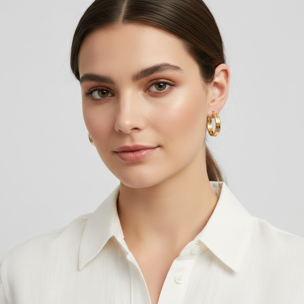 14K Yellow Gold Double Tube Oval Hoop Earrings