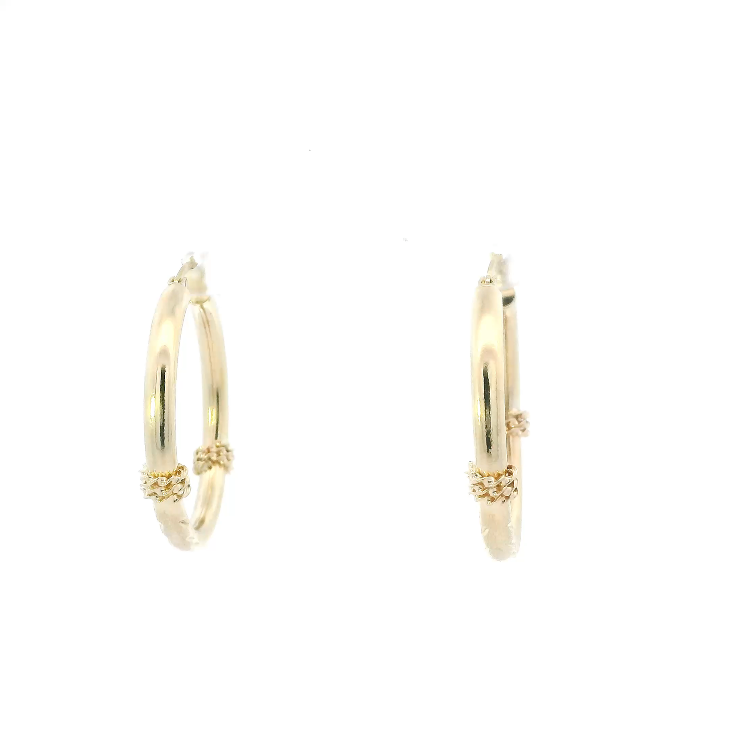 14K Yellow Gold Diamond Cut Wheat Design Hoop Earrings