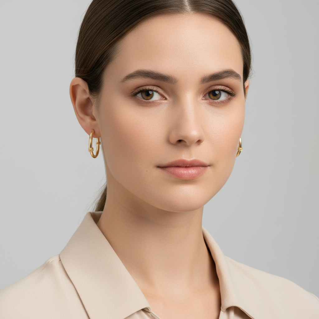14K Yellow Gold Diamond Cut Wheat Design Hoop Earrings