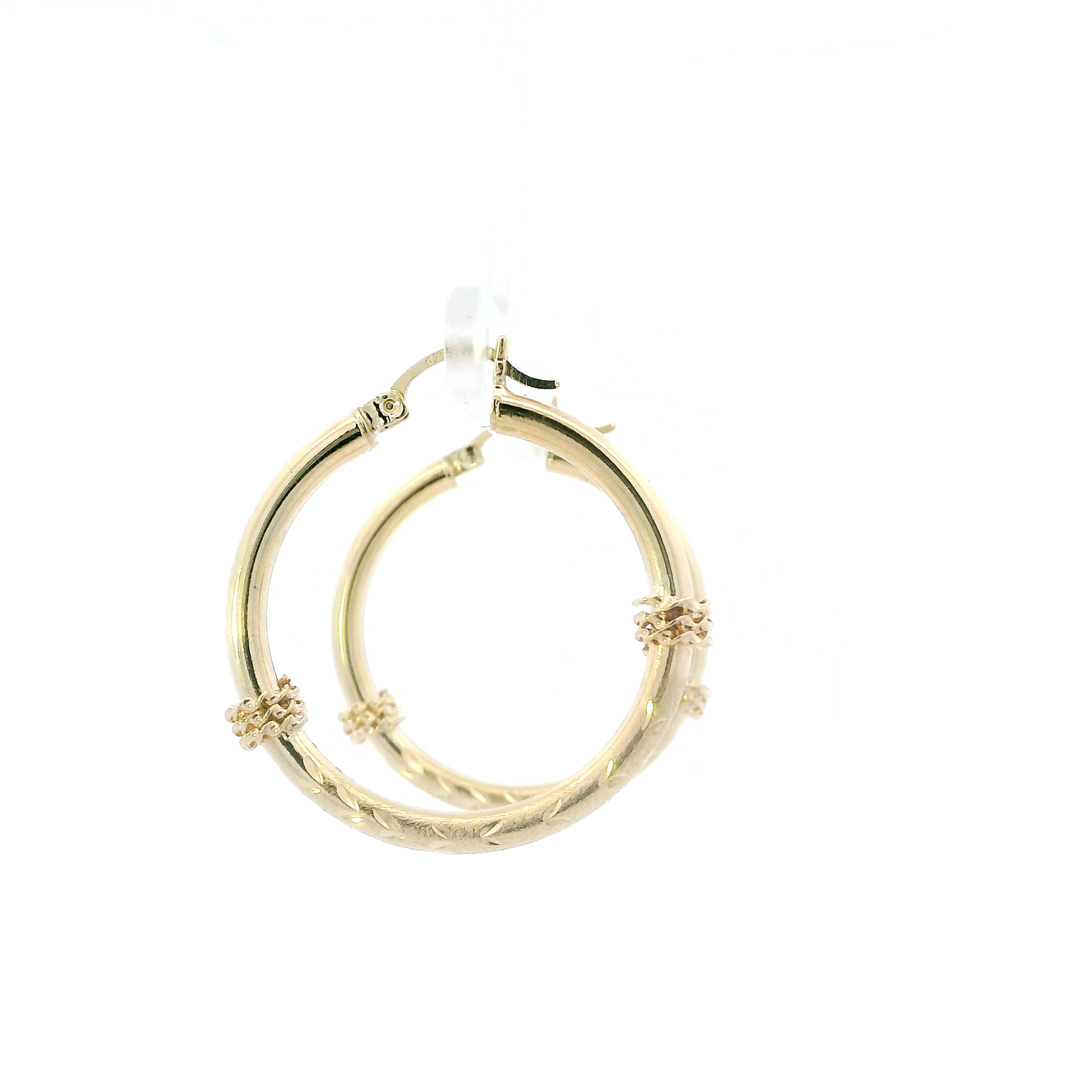 14K Yellow Gold Diamond Cut Wheat Design Hoop Earrings
