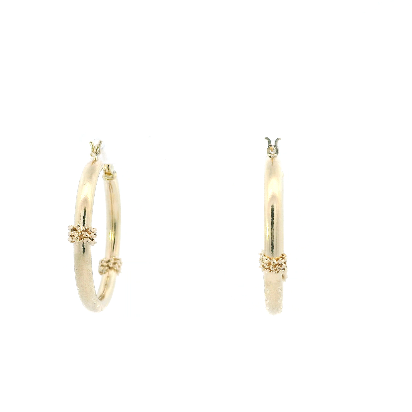 14K Yellow Gold Diamond Cut Wheat Design Hoop Earrings