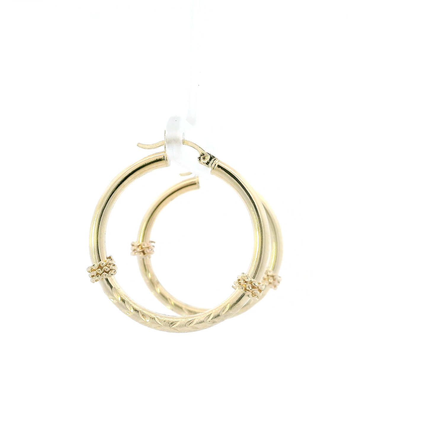14K Yellow Gold Diamond Cut Wheat Design Hoop Earrings
