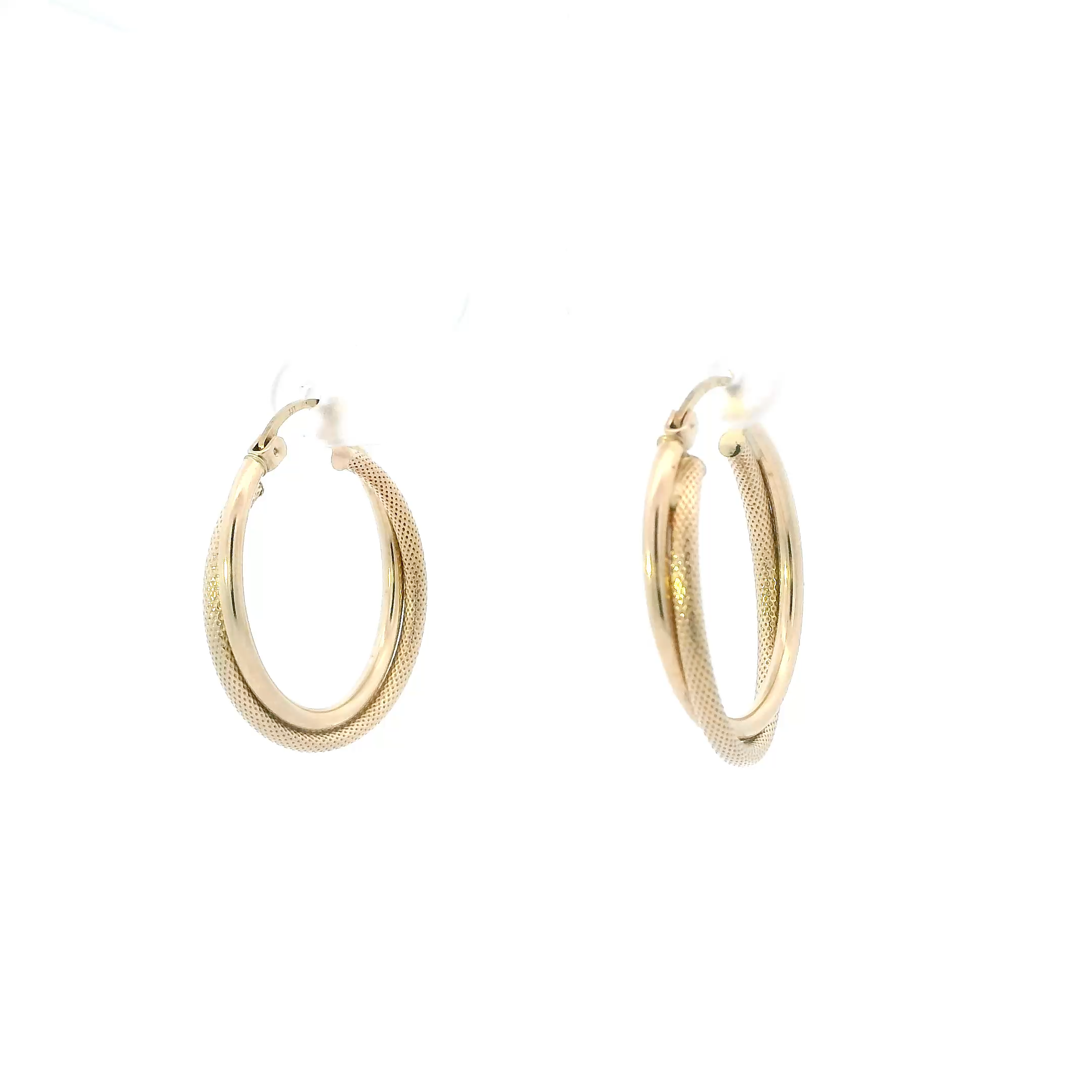 10K Yellow Gold Diamond Cut/ Plain Hoop Earrings