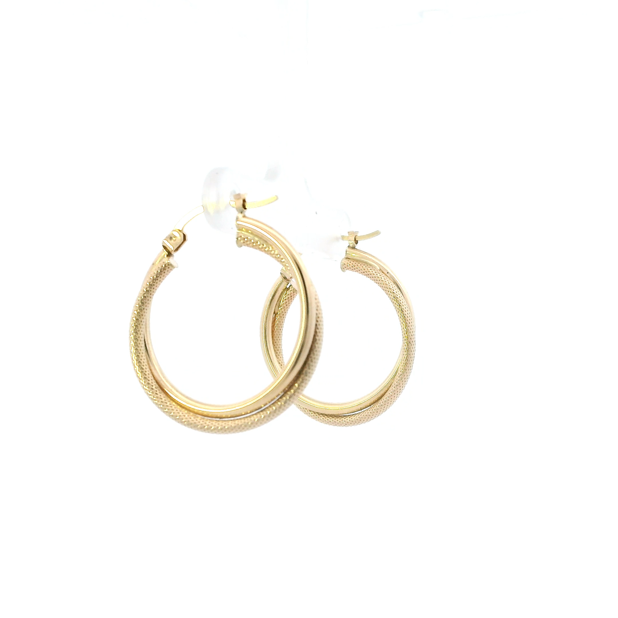 10K Yellow Gold Diamond Cut/ Plain Hoop Earrings