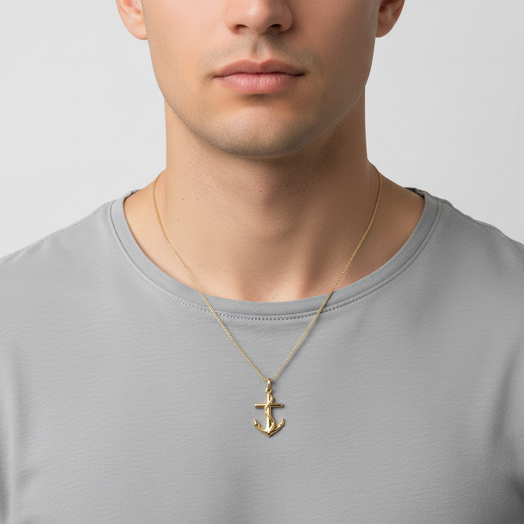 14K Yellow Gold Religious Anchor Pendant