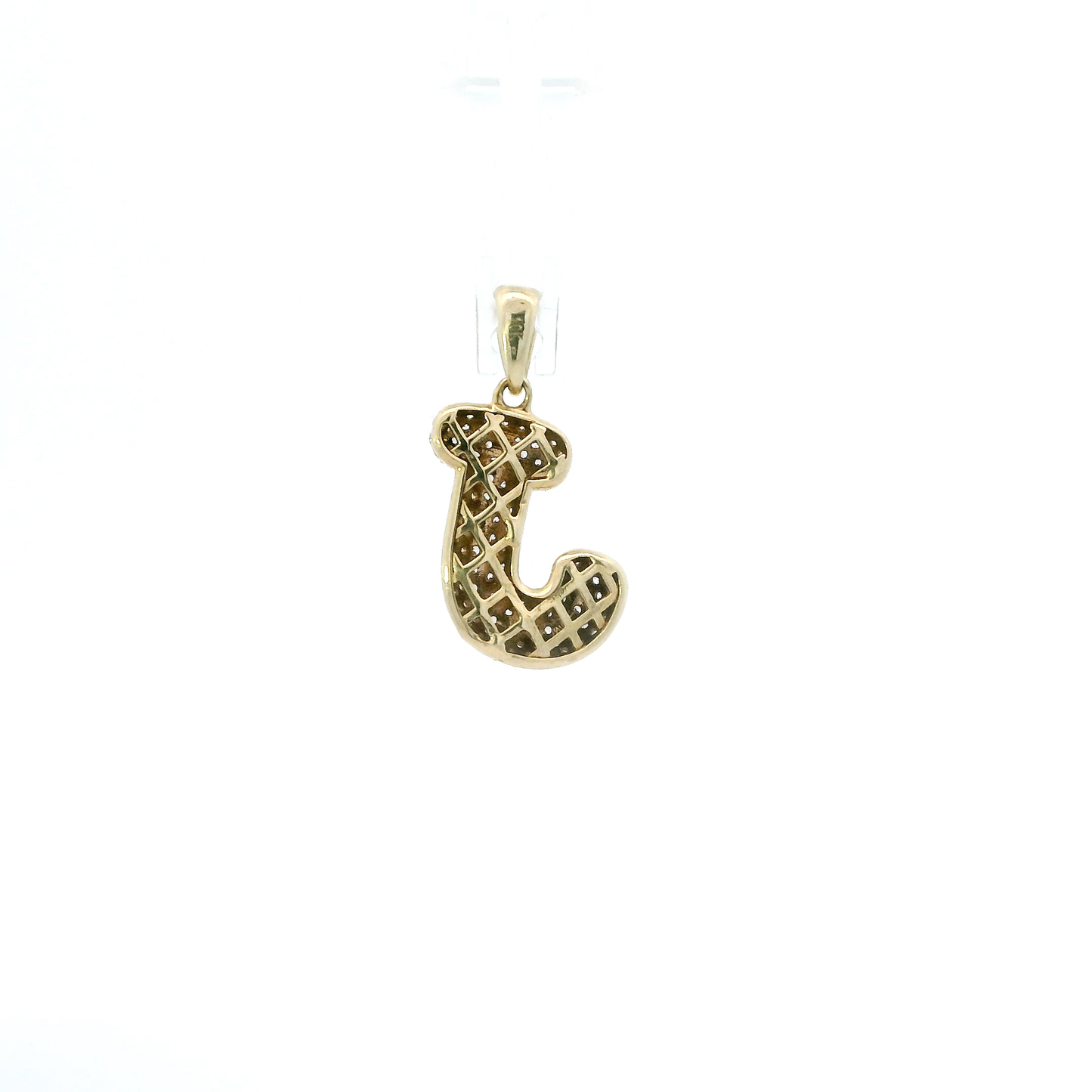 10K Yellow Gold Cz Puff Letter  "J" Pendant