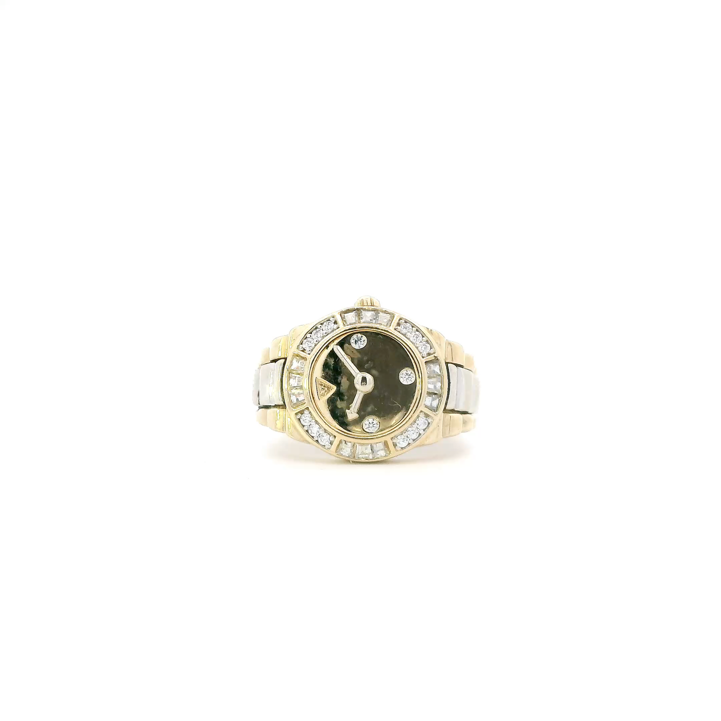 14K Yellow & White Gold Rolex Watch Style Cz Mens Ring