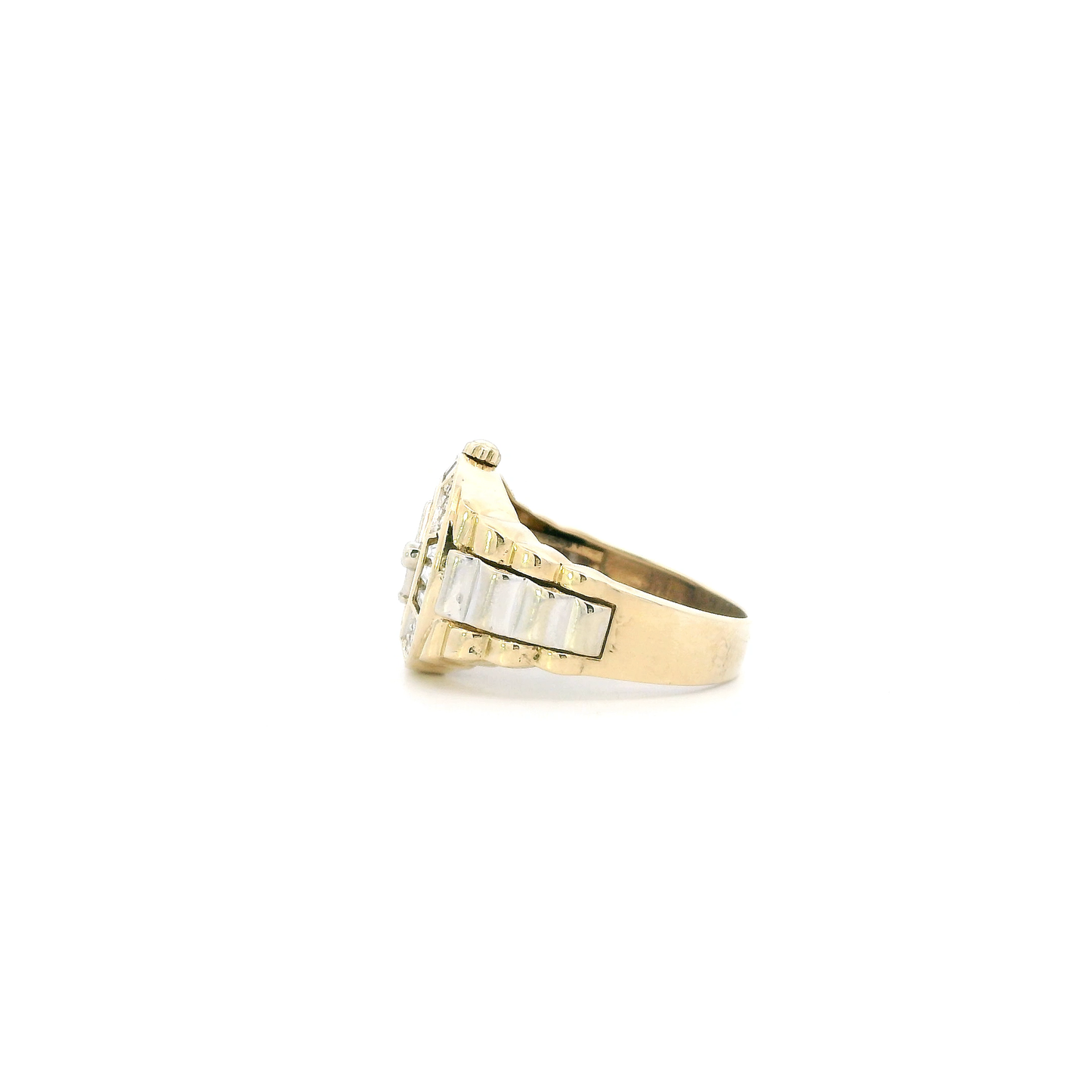 14K Yellow & White Gold Rolex Watch Style Cz Mens Ring