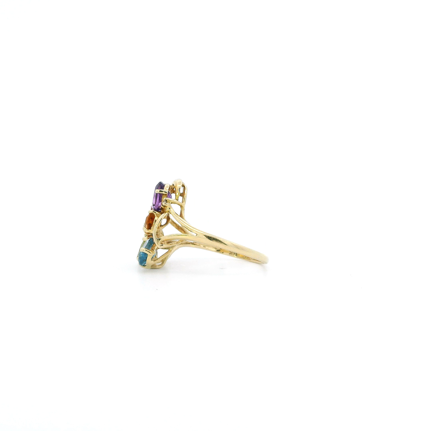 14K Yellow Gold Multi Color Stone Womens Ring