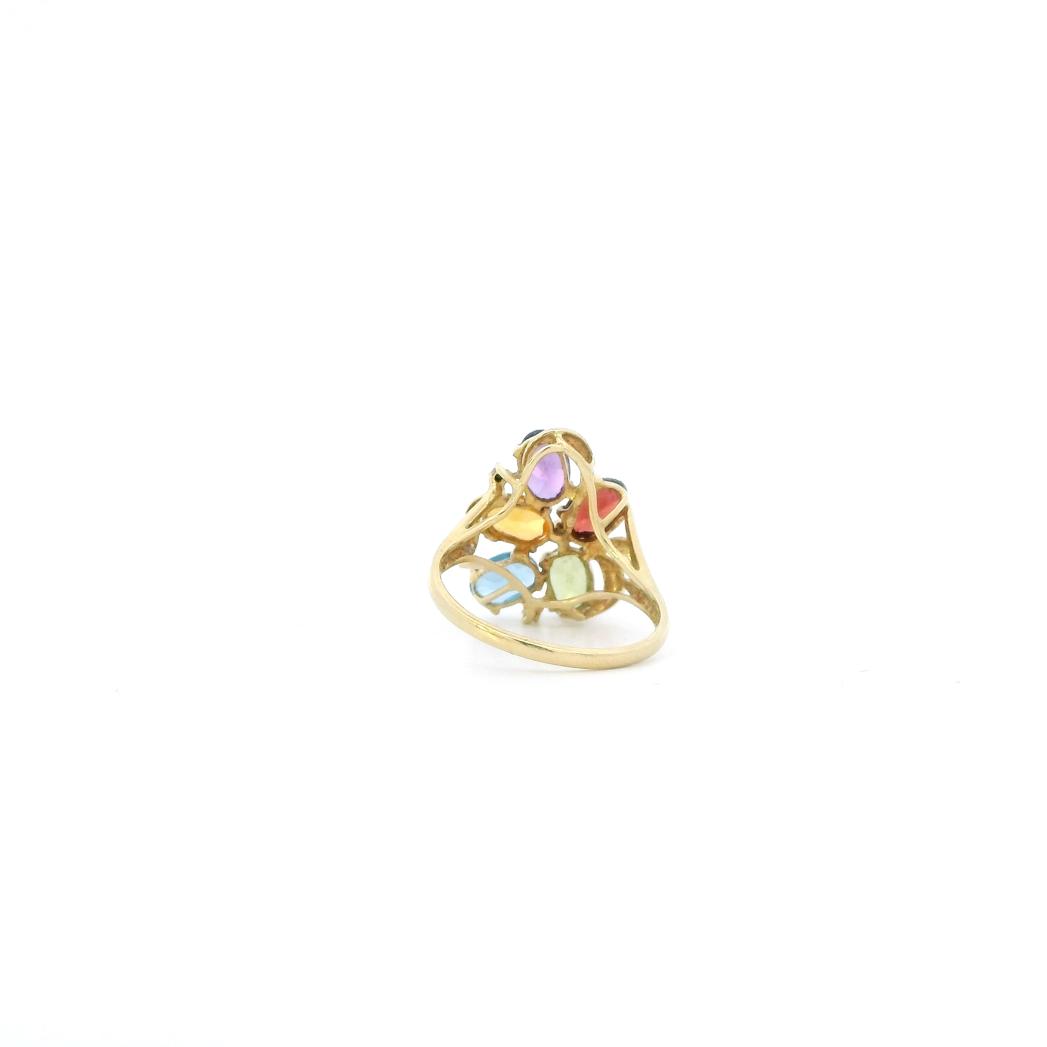 14K Yellow Gold Multi Color Stone Womens Ring