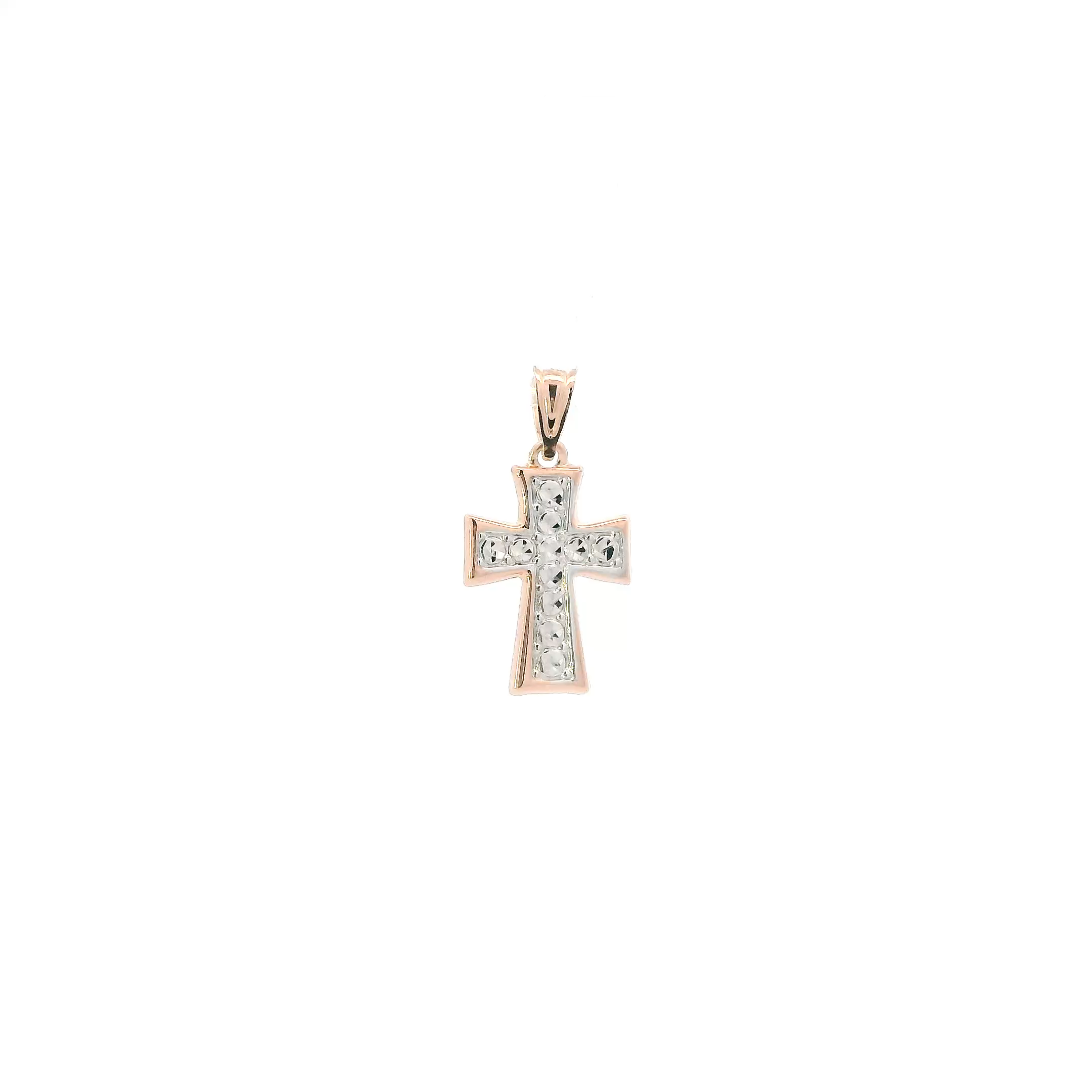 14K Rose Gold Diamond Cut Cross Pendant