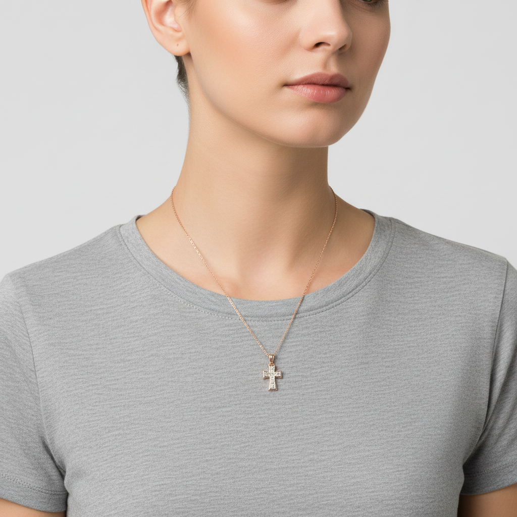 14K Rose Gold Diamond Cut Cross Pendant