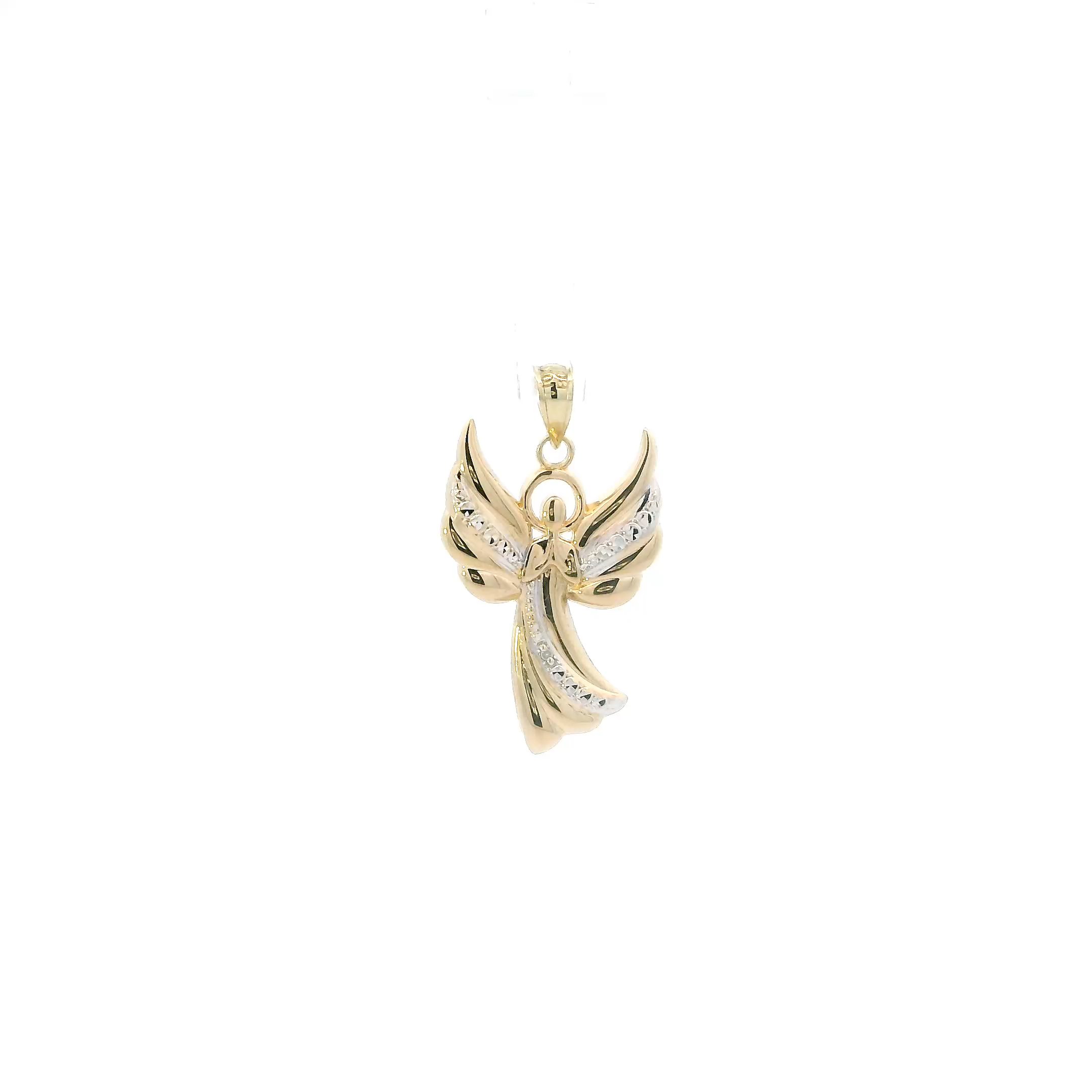 10K Yellow & White Gold Diamond Cut Angel Pendant