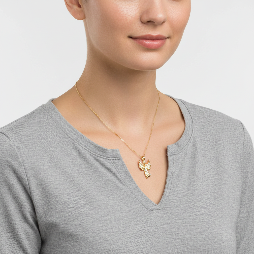 10K Yellow & White Gold Diamond Cut Angel Pendant