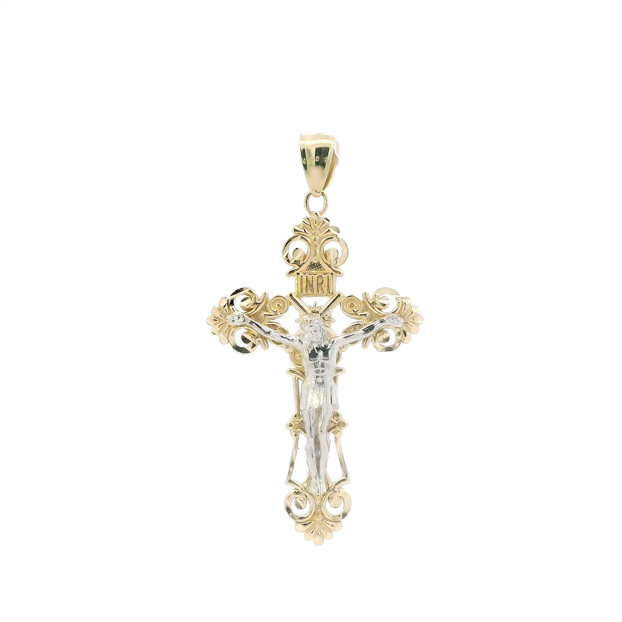 14K Yellow & White Gold Filigree Crucifix Pendant