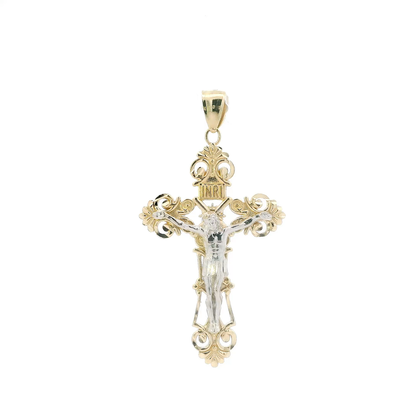 14K Yellow & White Gold Filigree Crucifix Pendant
