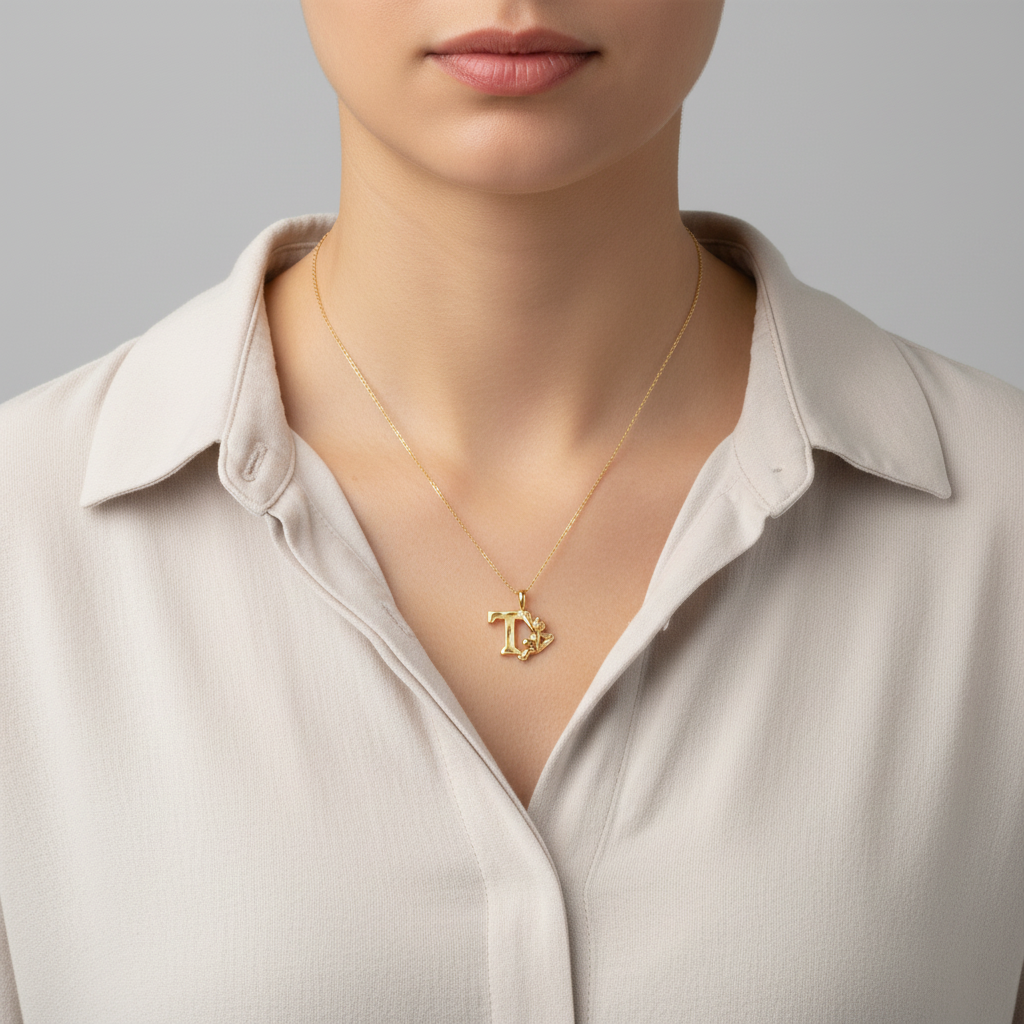 10K Yellow Gold Diamond Cut Letter 
