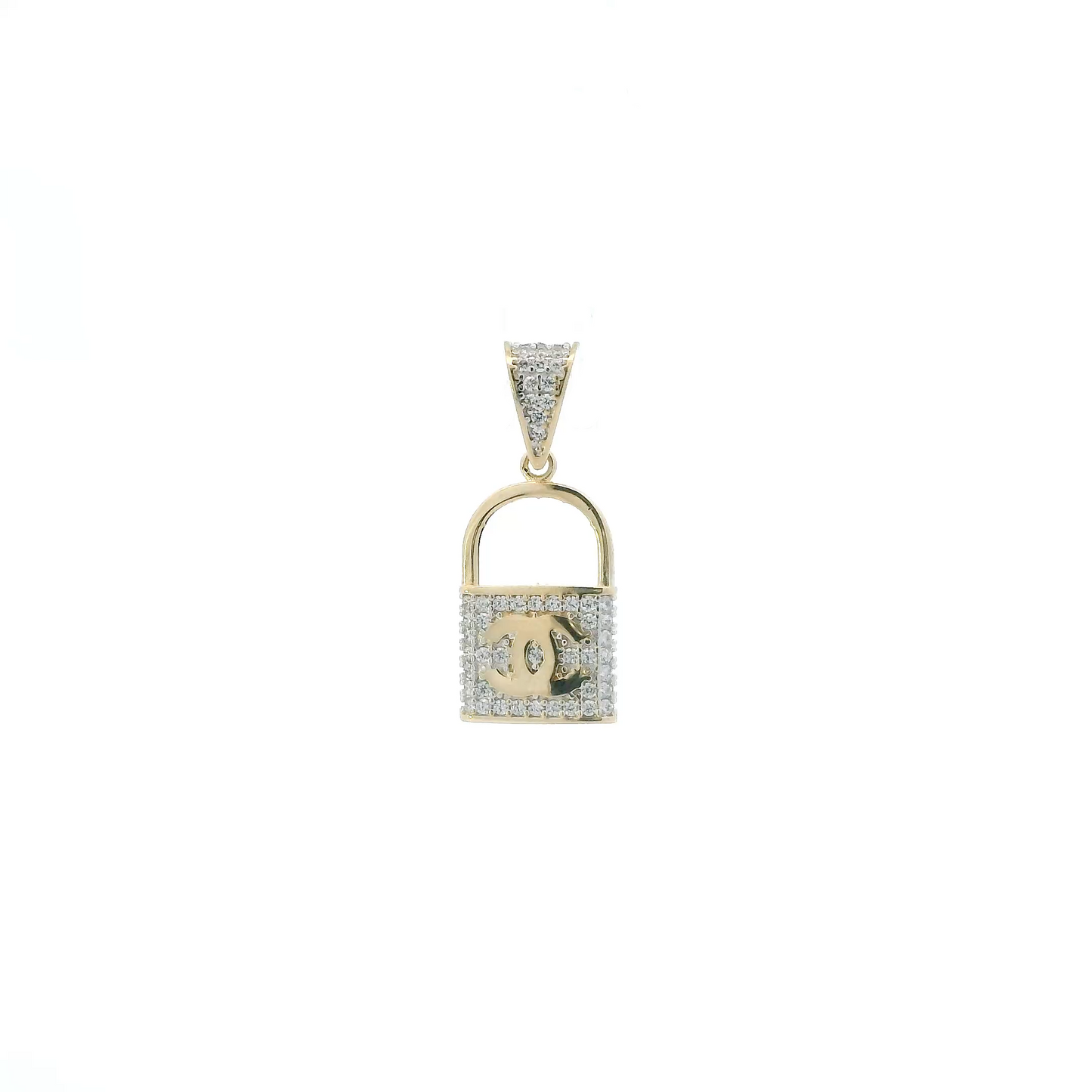 14K Yellow Gold "CC" Lock Cz Pendant